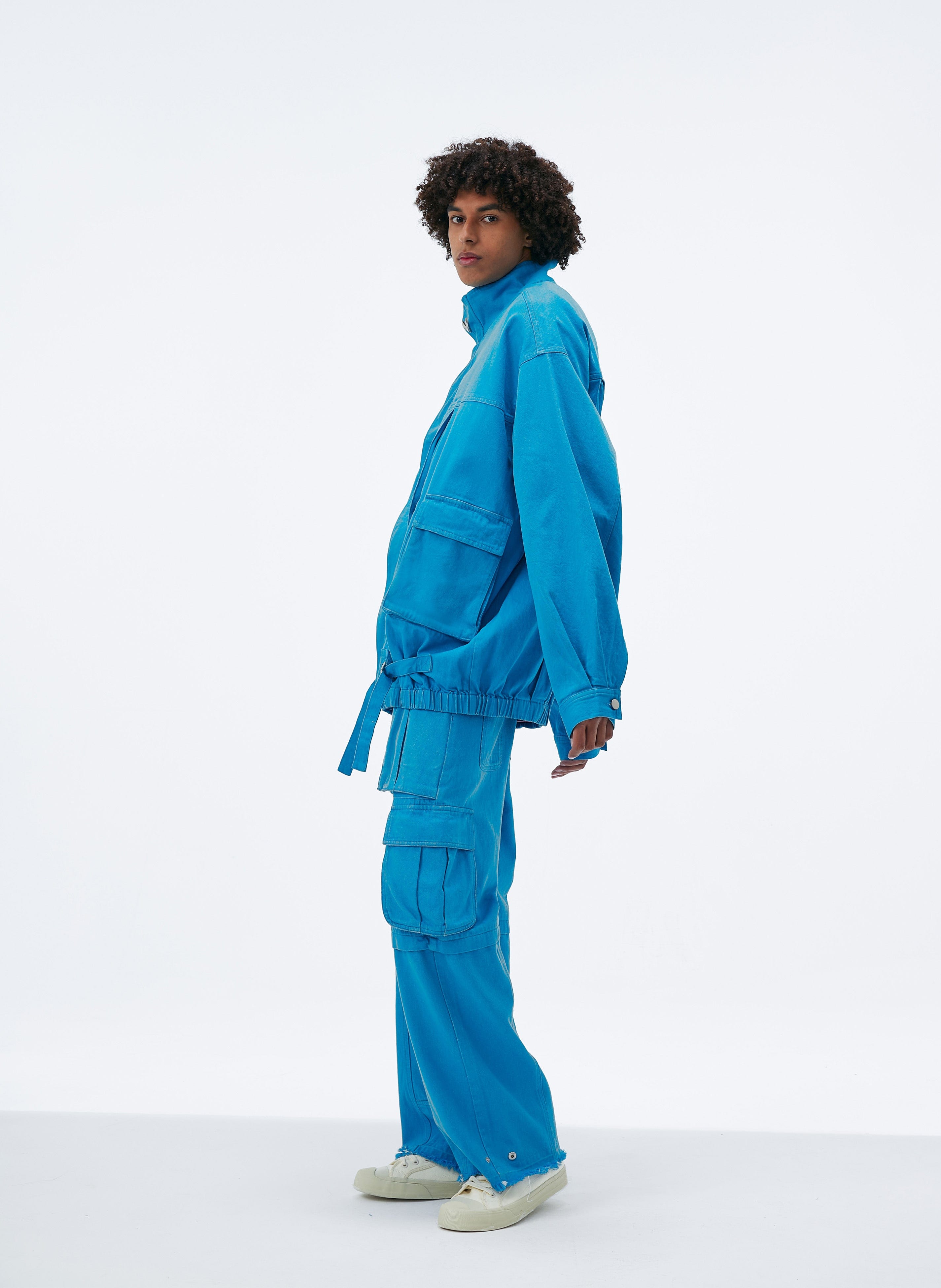 VANN VALRENCE Distressed Utility Frayed-Hem Denim Cargo Pants