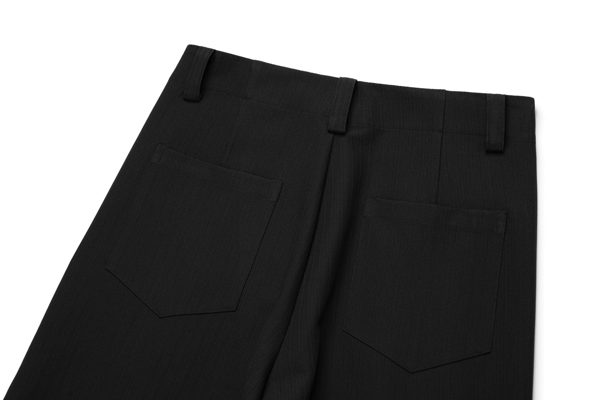 OKAYTHXBYE Pinstripe Twin Front Pleats Wide-Leg Pants, premium urban and streetwear designers apparel on PROJECTISR.com, OKAYTHXBYE