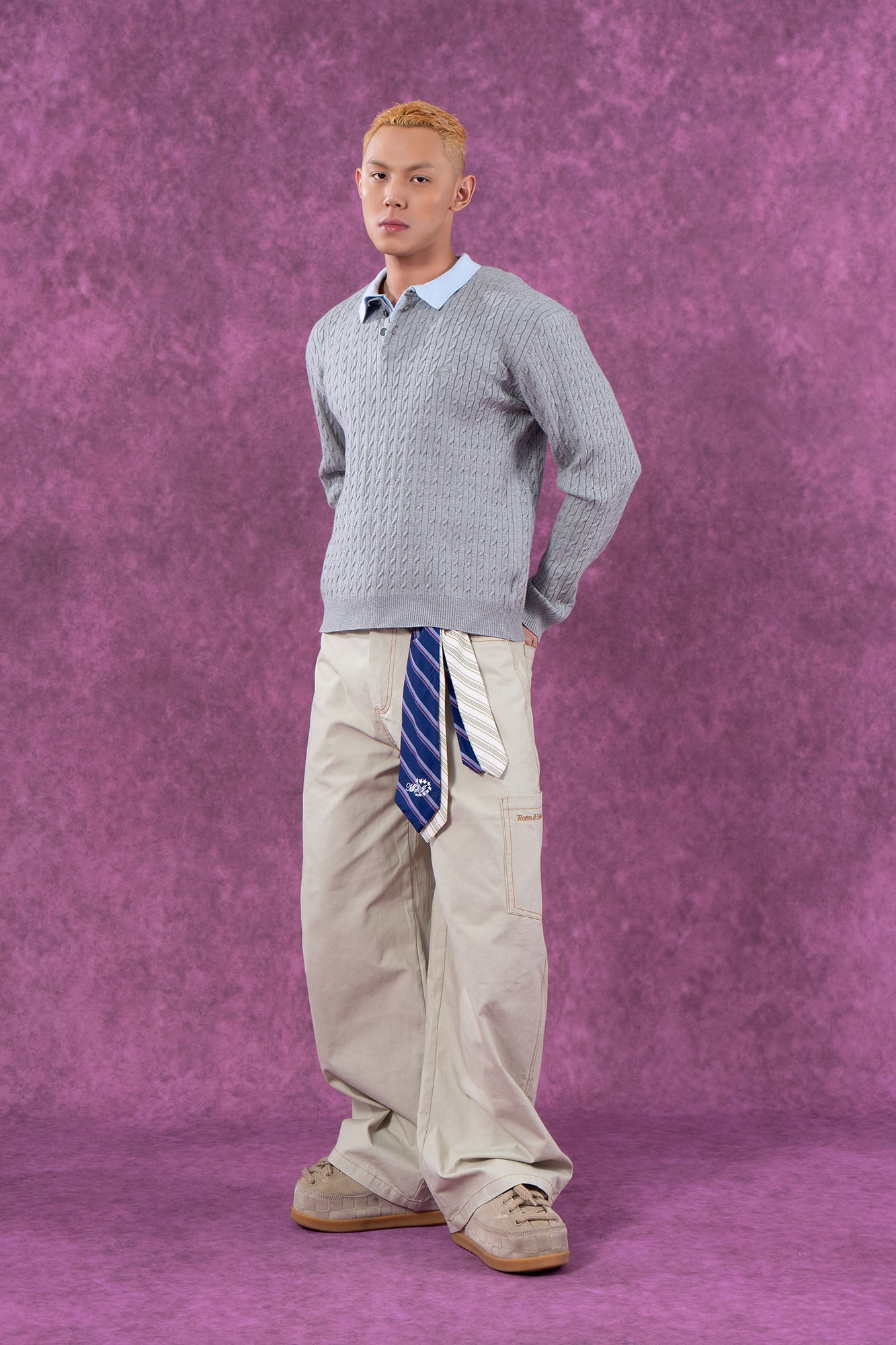 CLP Tie-Belt Multi-Pockets Stitched Pants
