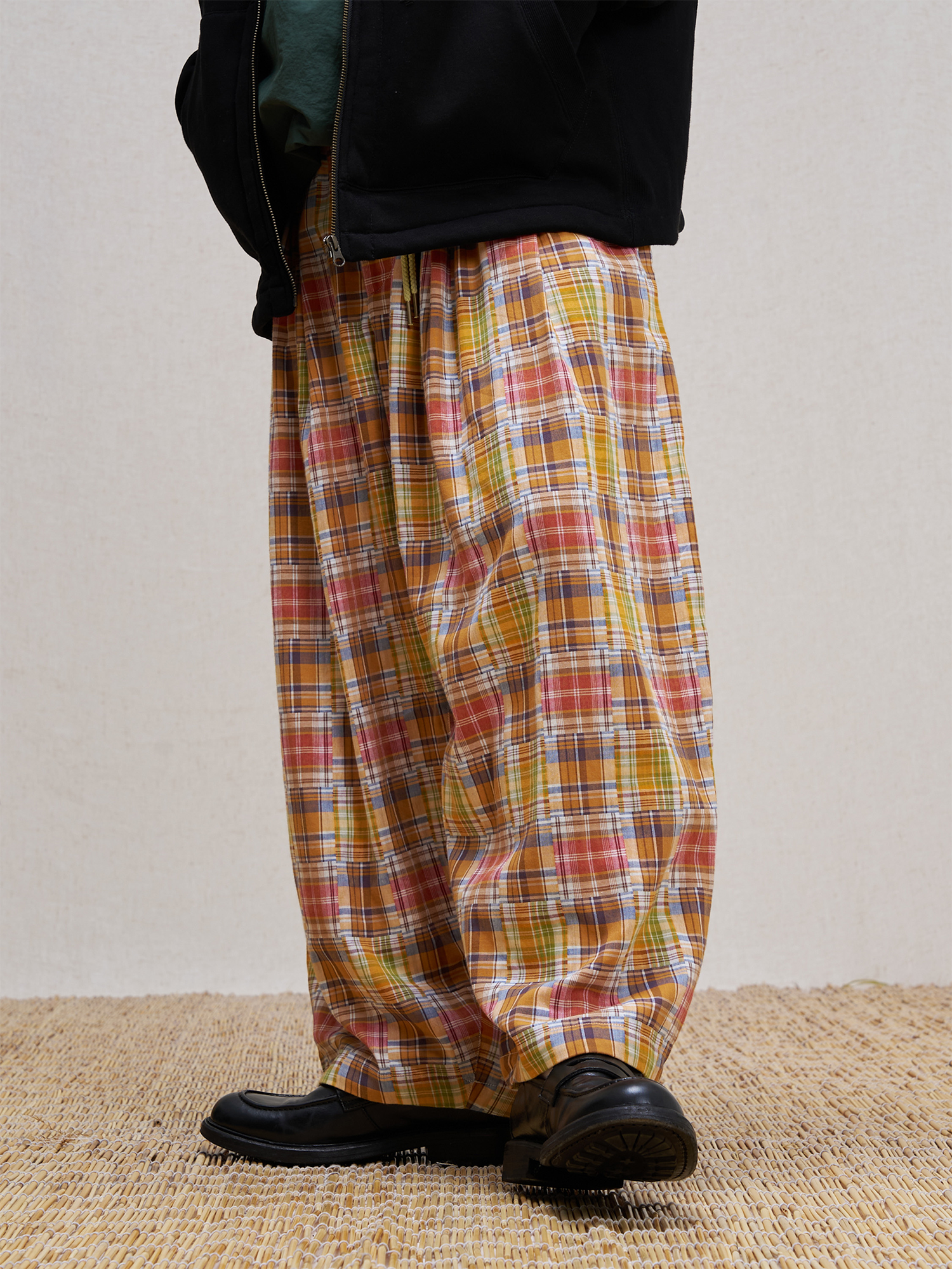 UNLIMITED MOTE Patchwork Plaid Balloon Pants
