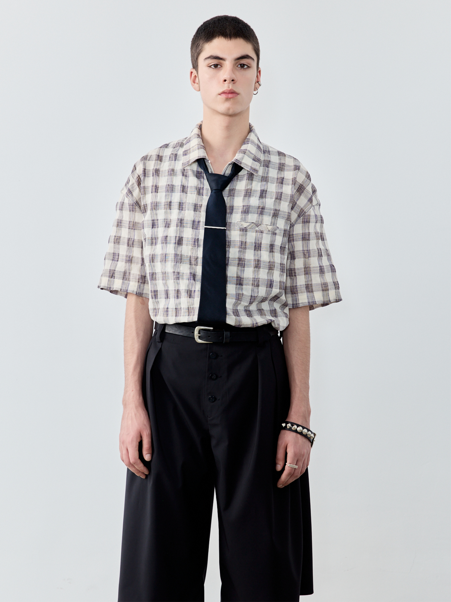 GRAINMUSTARD Retro Plaid Zip Half Shirt, premium urban and streetwear designers apparel on PROJECTISR.com, GRAINMUSTARD