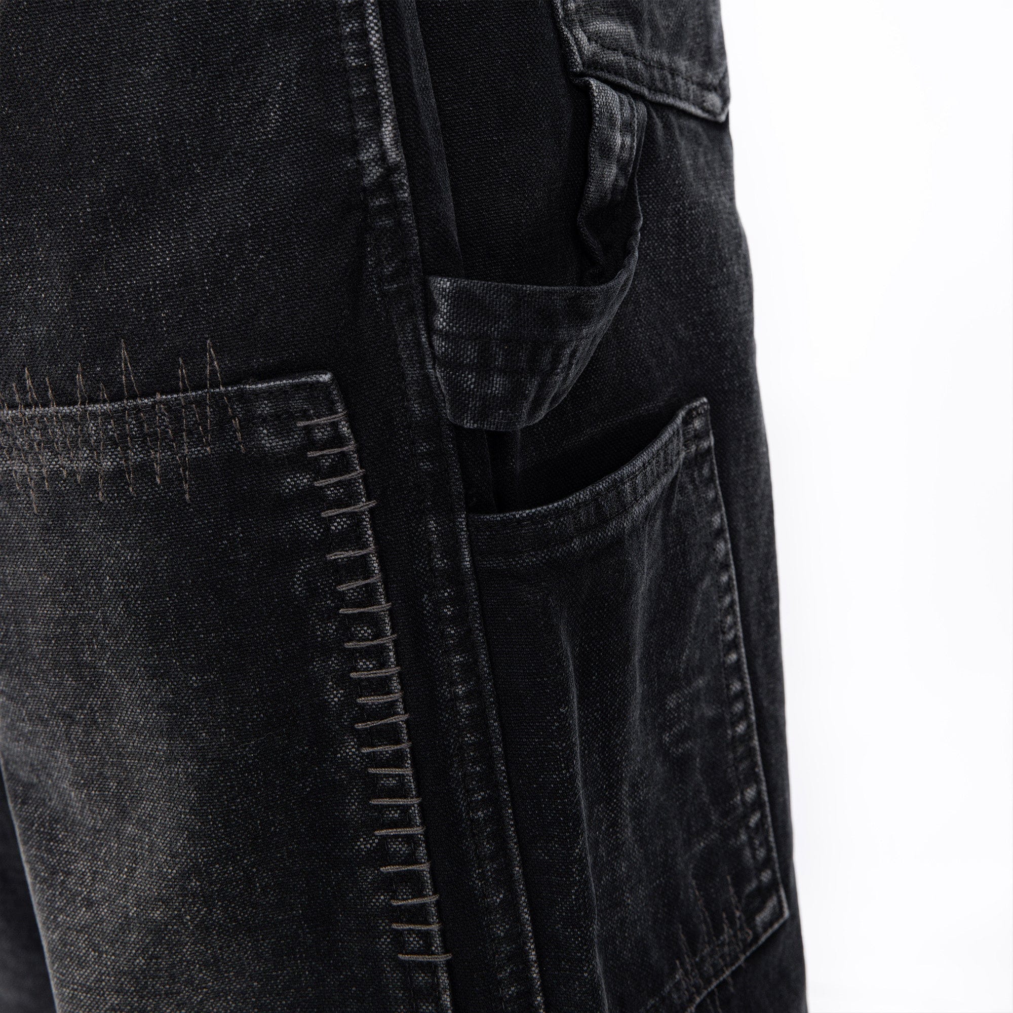 CATSSTAC Distressed Double-Knee Carpenter Straight-Leg Jeans Black, premium urban and streetwear designers apparel on PROJECTISR.com, CATSSTAC