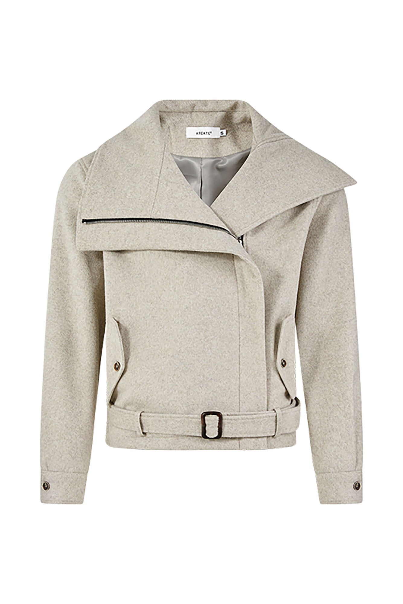 KREATE Asymmetrical Funnel-Neck Wool-Blend Jacket, premium urban and streetwear designers apparel on PROJECTISR.com, KREATE