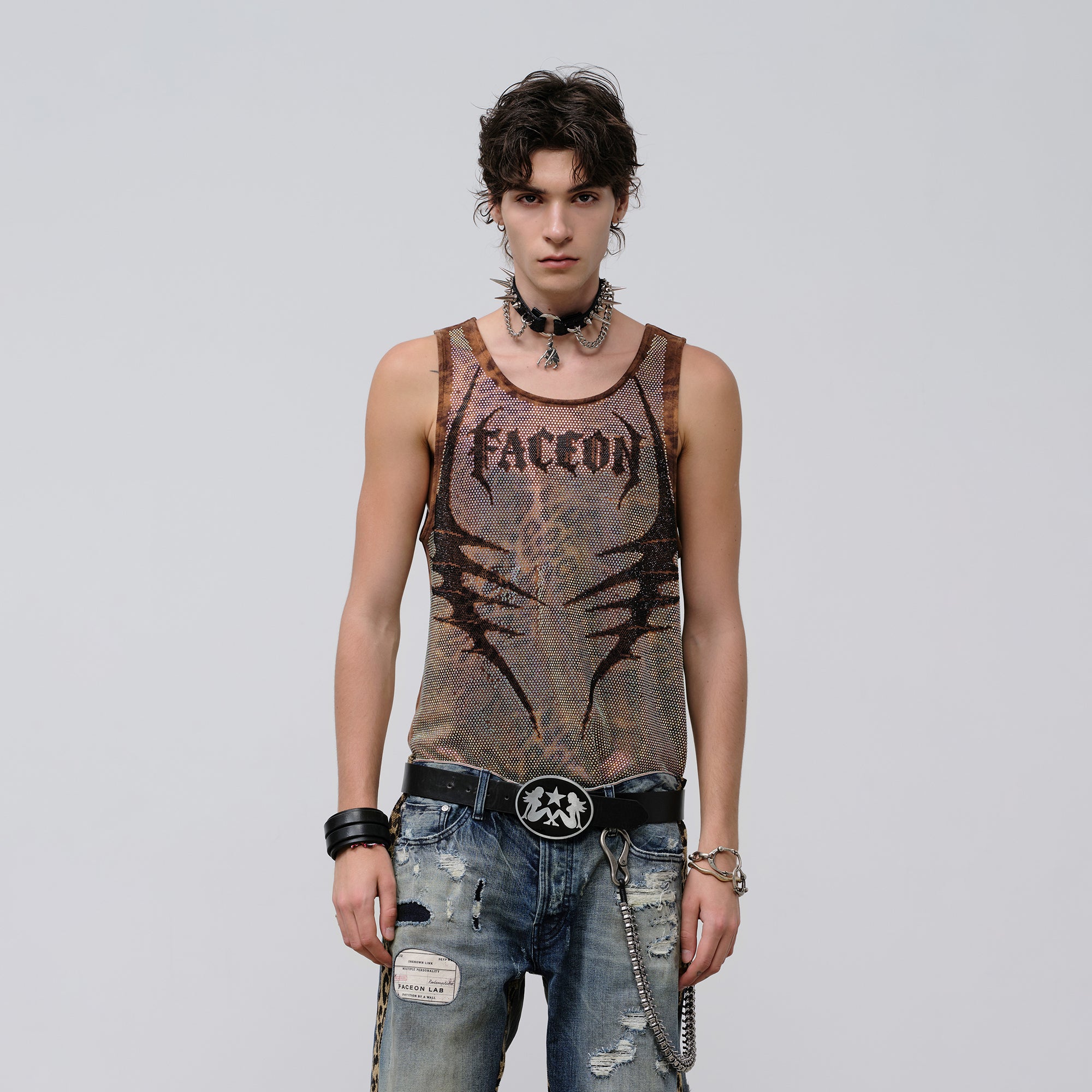 FACEONLAB Venom Diamond Punk Tank Leopard, premium urban and streetwear designers apparel on PROJECTISR.com, FACEONLAB
