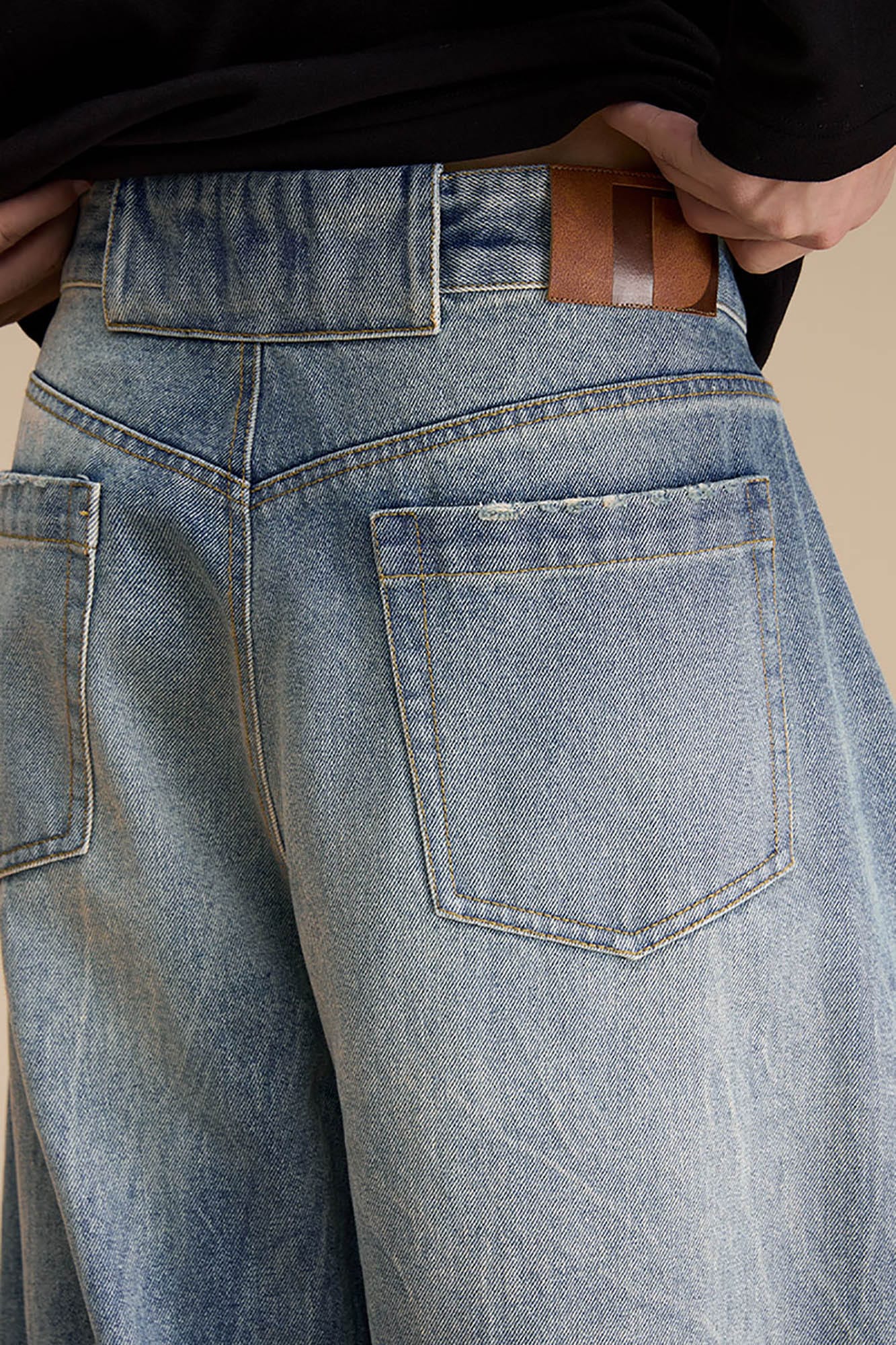 OPICLOTH Distressed Spliced Barrel-Leg Jeans, premium urban and streetwear designers apparel on PROJECTISR.com, OPICLOTH