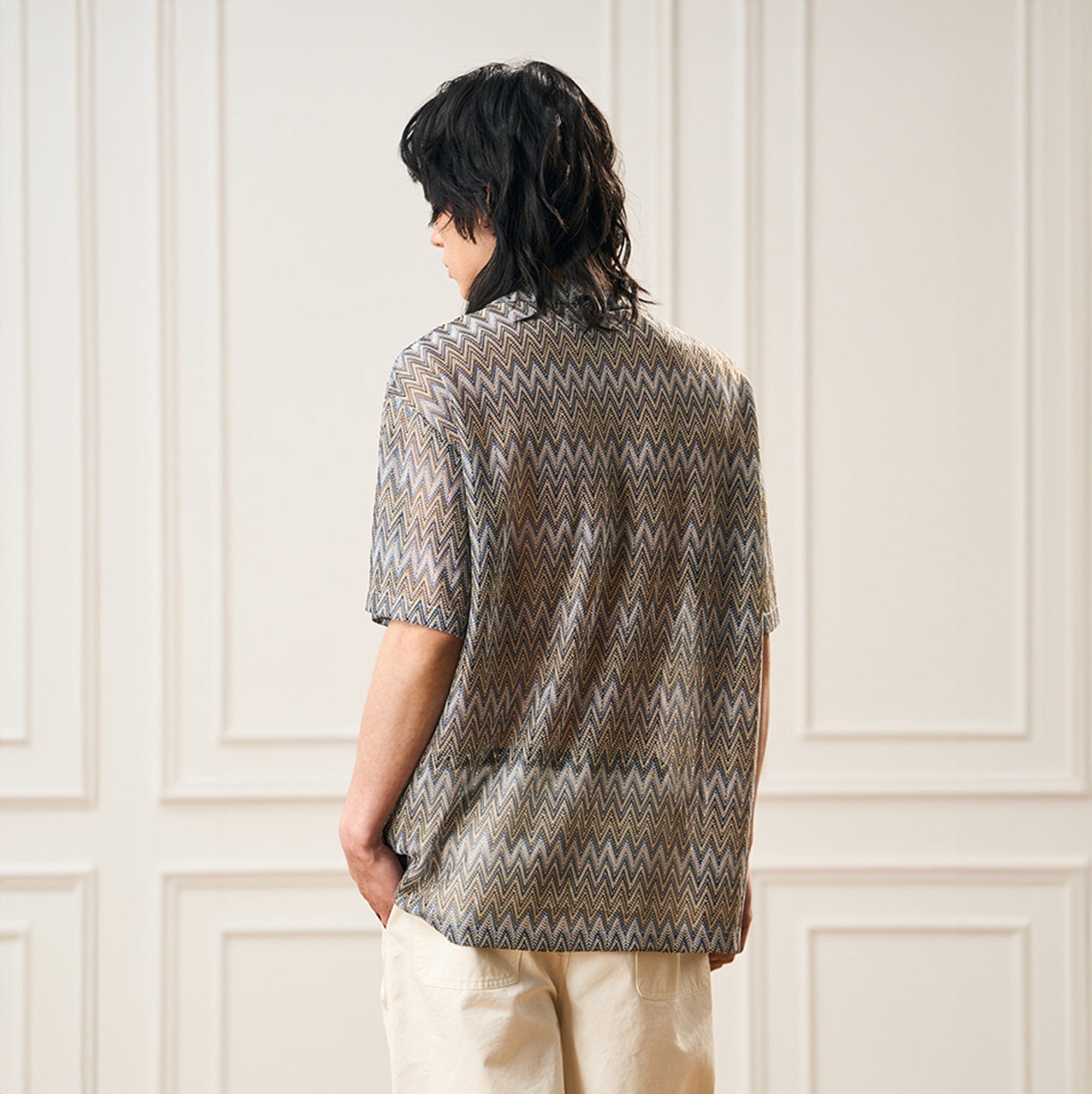 EPIC POETRY Geometric Ripple Knitted Half Shirt Sandstone, premium urban and streetwear designers apparel on PROJECTISR.com, EPIC POETRY