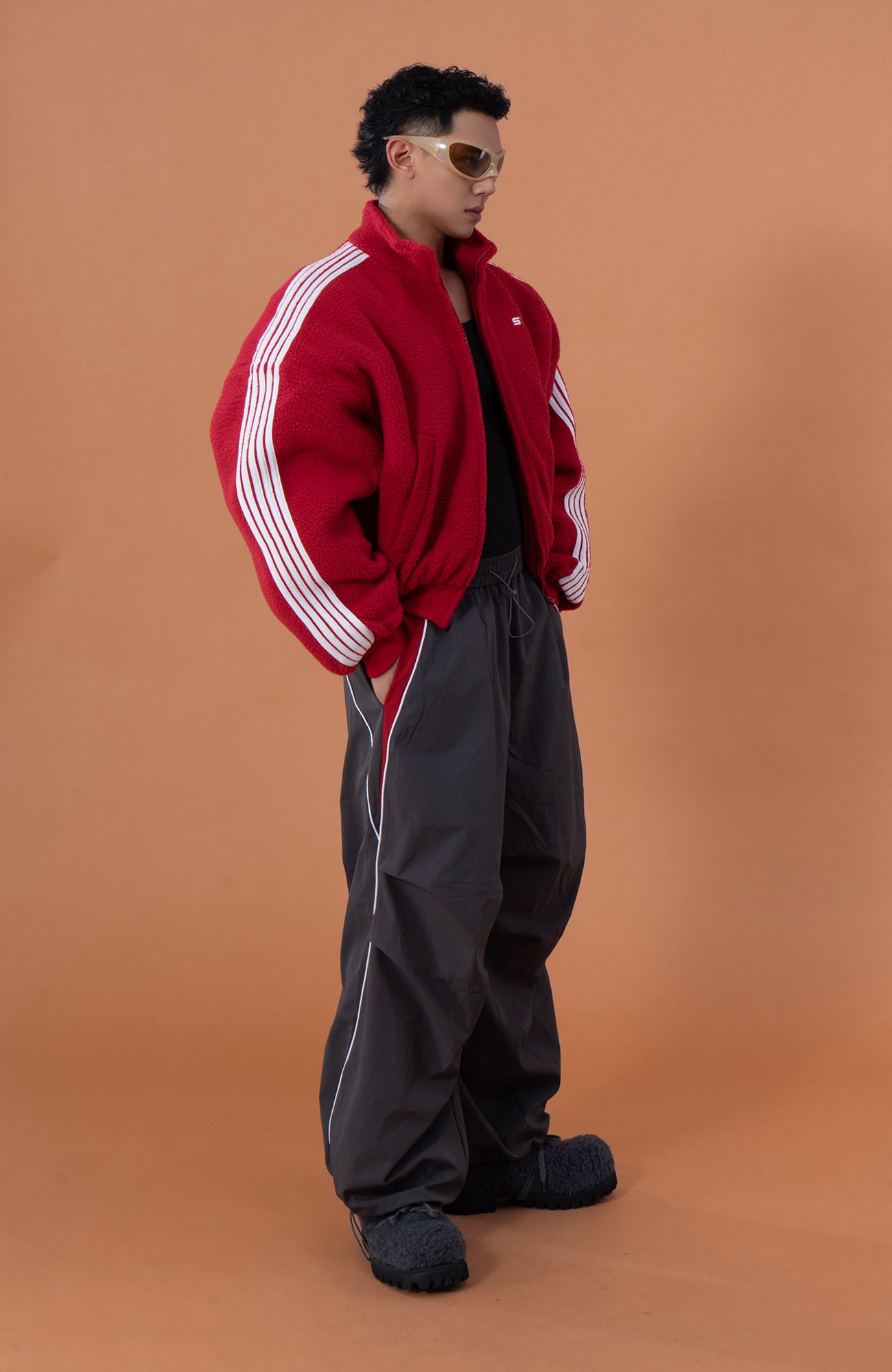 CLP Contrast Panel Pleated-Knee Drawstring-Hem Pants