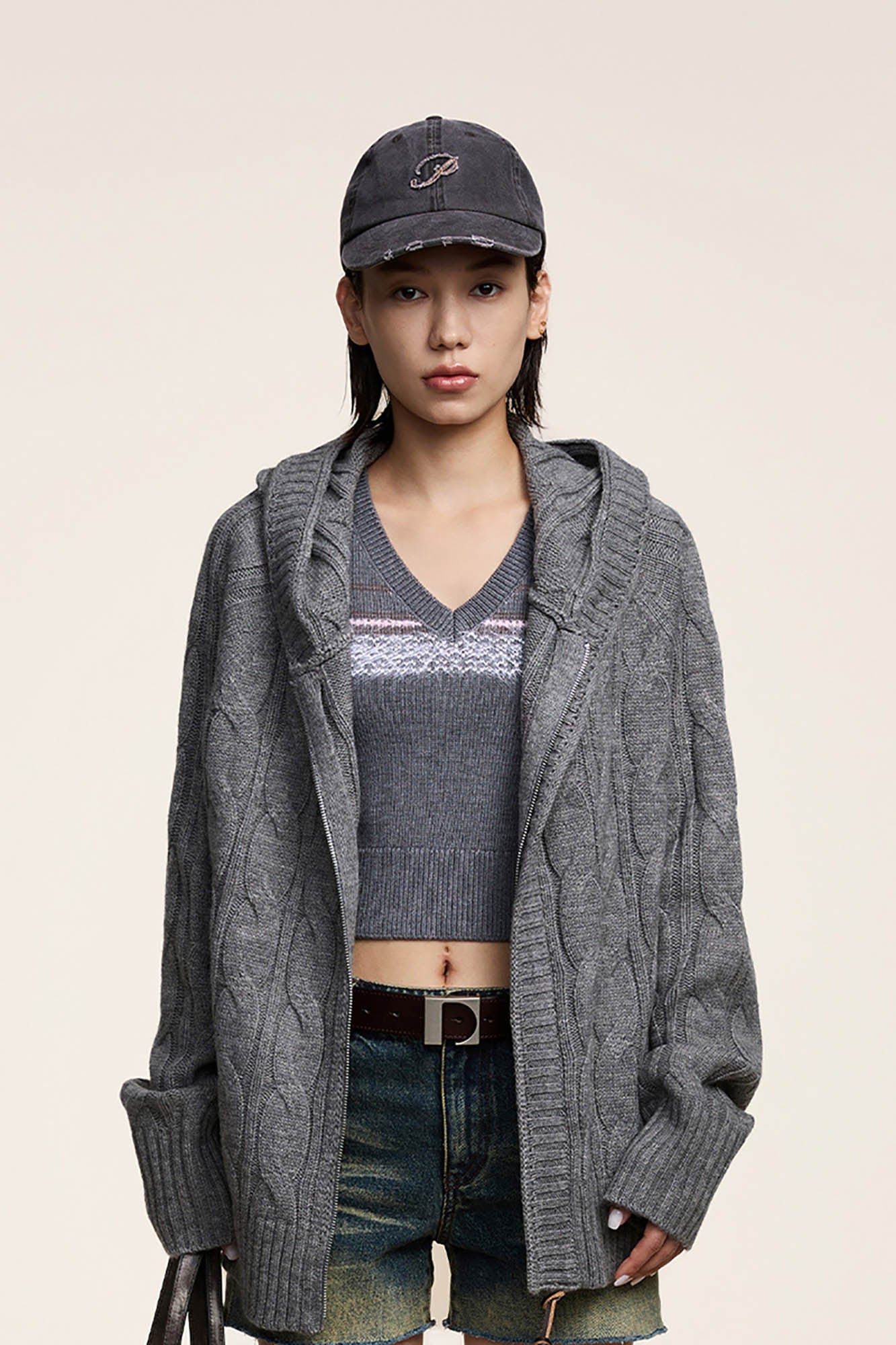 OPICLOTH Cable-Knit Zip-Up Hooded Cardigan, premium urban and streetwear designers apparel on PROJECTISR.com, OPICLOTH