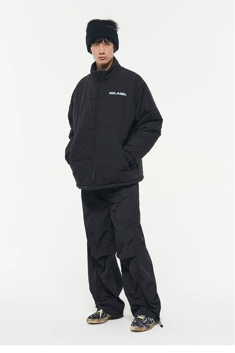 RELABEL Drawstring Pleated Wide-Leg Pants, premium urban and streetwear designers apparel on PROJECTISR.com, RELABEL