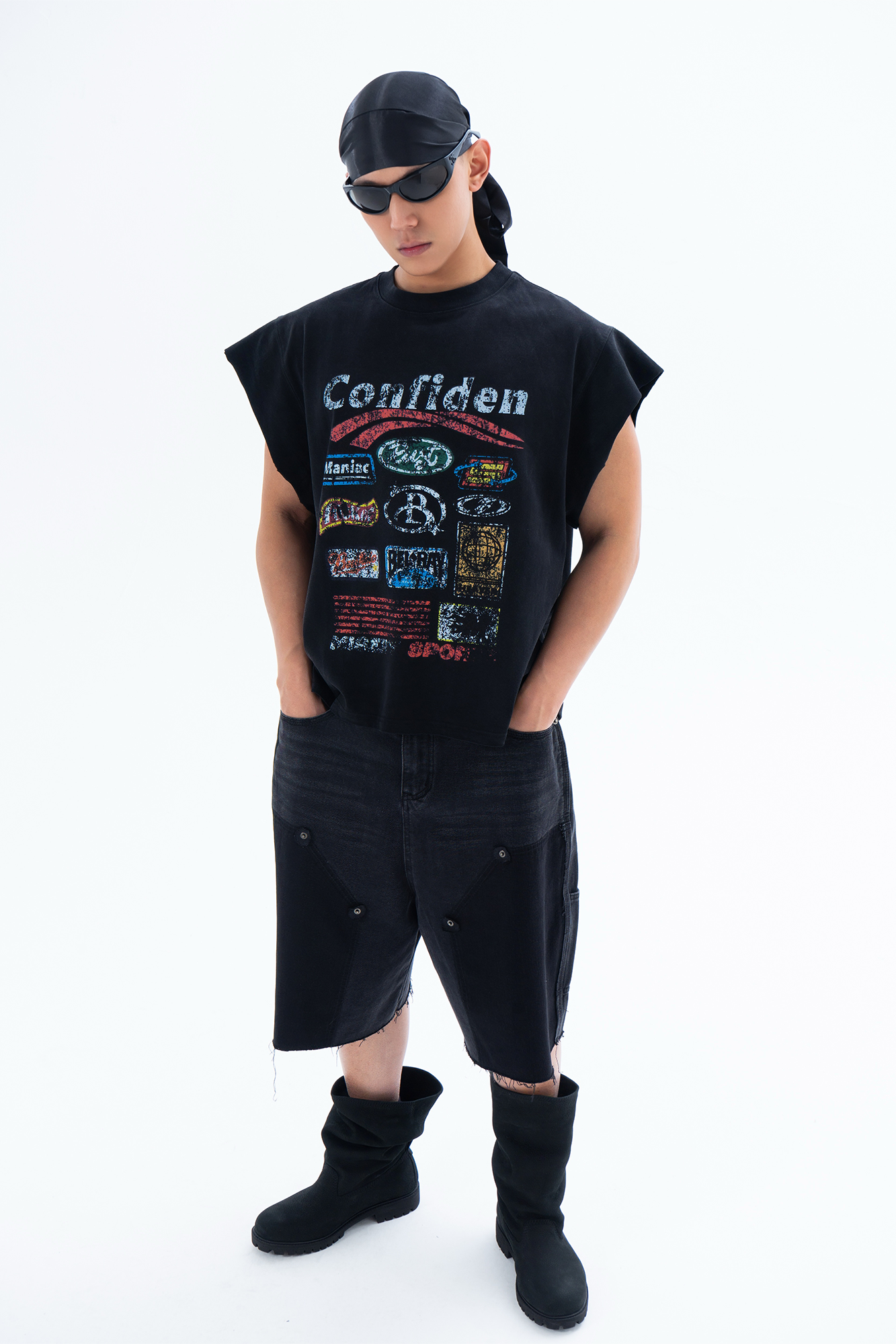 CLP Retro Washed Raw Edge Paneled Shorts