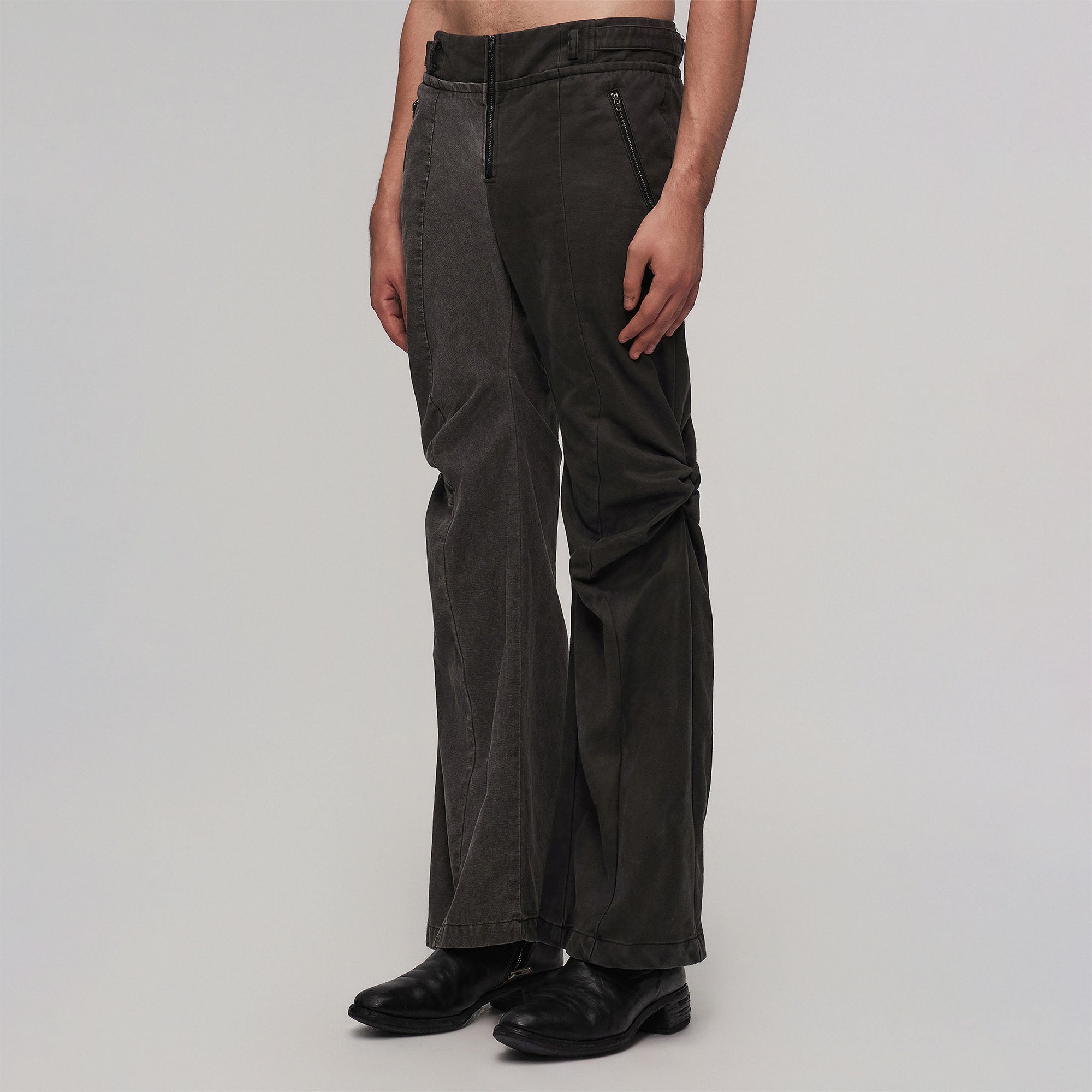 ILNya Nieternite Nifutur Contrast-Spliced Twist-Knee Flared Trousers, premium urban and streetwear designers apparel on PROJECTISR.com, ILNya Nieternite Nifutur