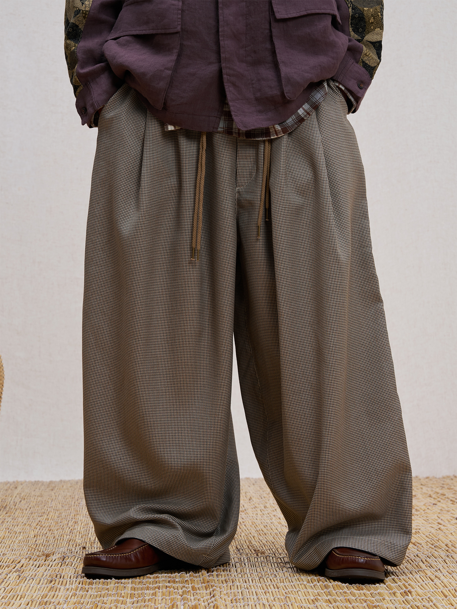 UNLIMITED MOTE Wool Blend Houndstooth Drawstring Balloon Pants