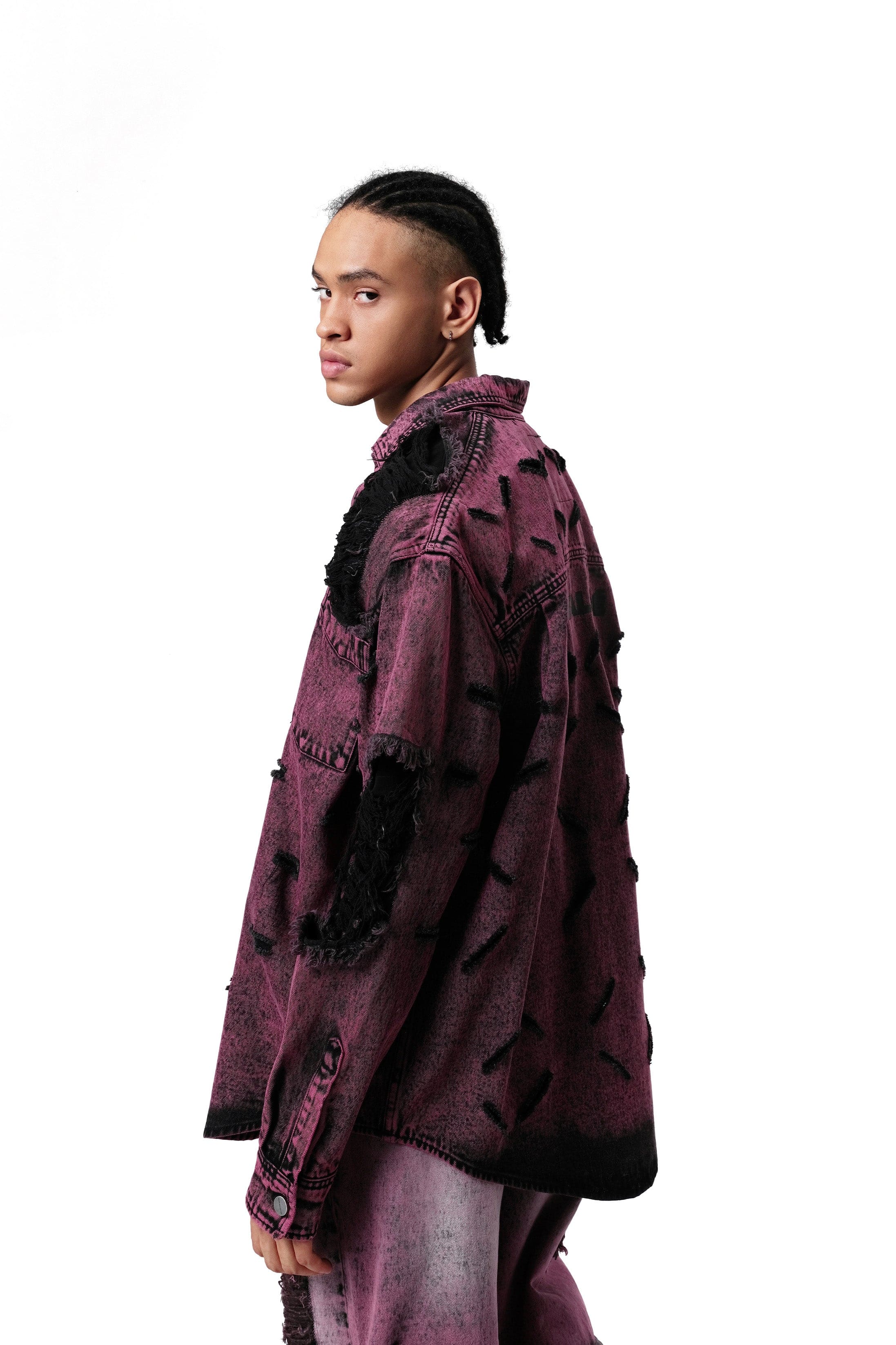 VANN VALRENCE Distressed Frayed Denim Shirt Jacket, premium urban and streetwear designers apparel on PROJECTISR.com, VANN VALRENCE