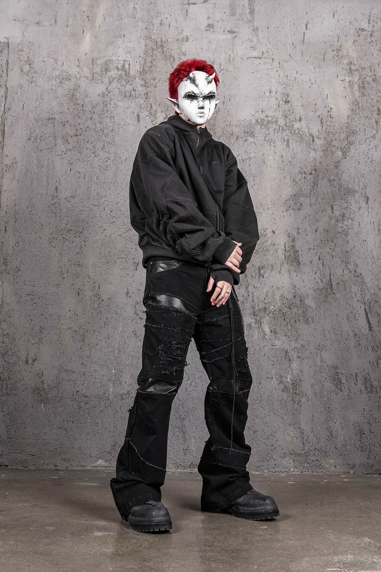 UNDERWATER Distressed Spliced Fallen Armor Zip-Up Hoodie, premium urban and streetwear designers apparel on PROJECTISR.com, UNDERWATER