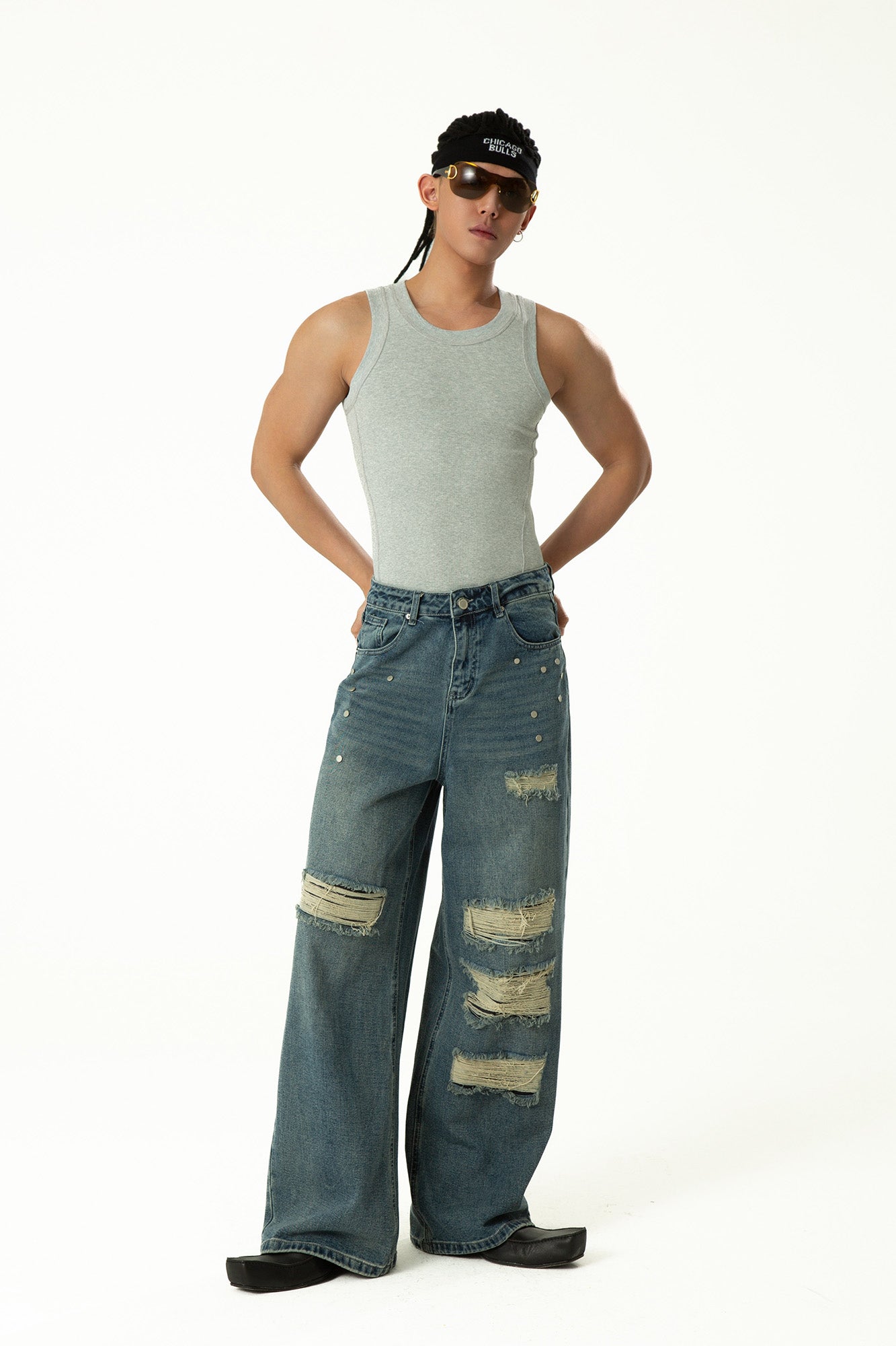 CLP Retro Washed Distressed Rivet Jeans, premium urban and streetwear designers apparel on PROJECTISR.com, CLP