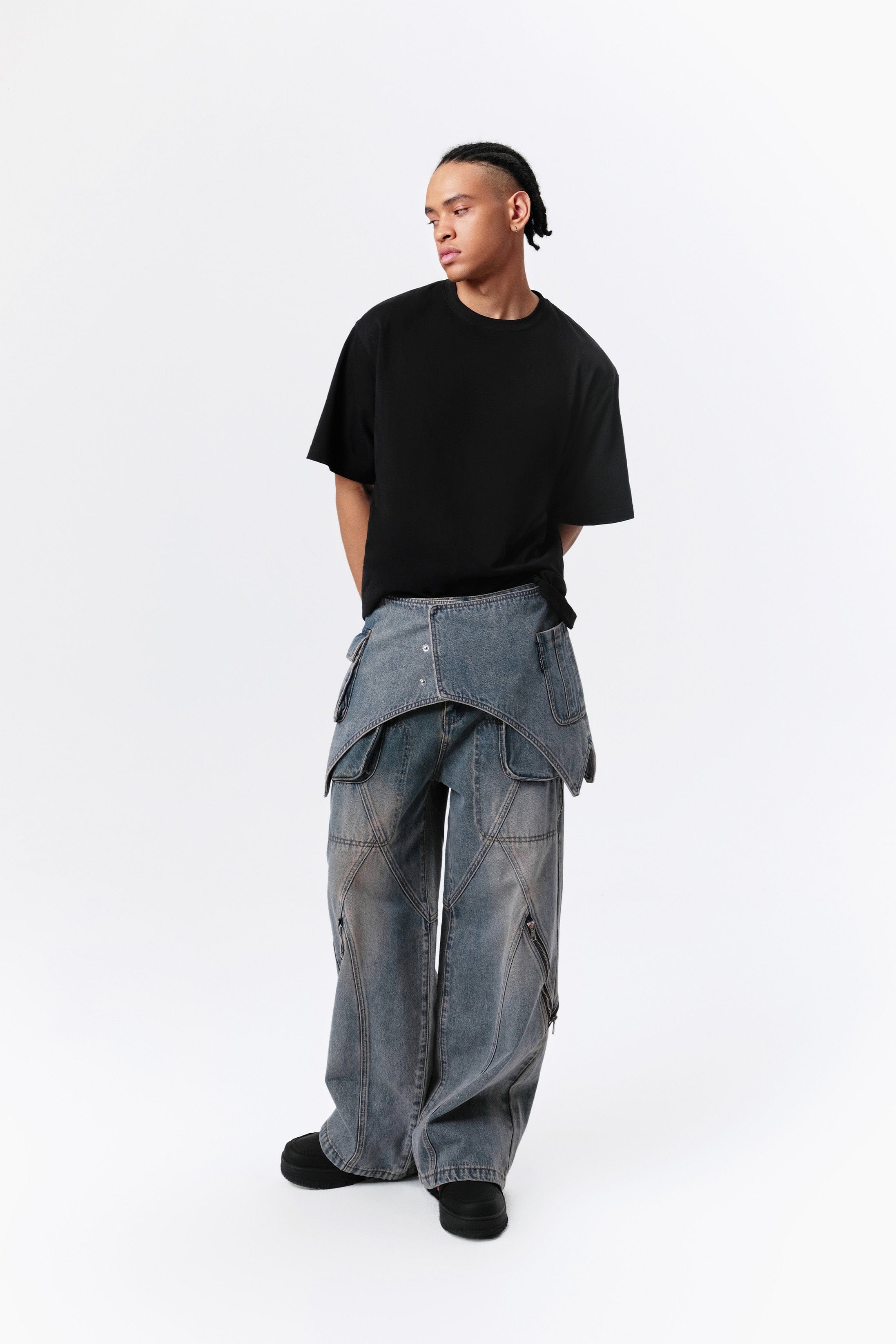 VANN VALRENCE Detachable Overlay Structural Panel Zip Jeans