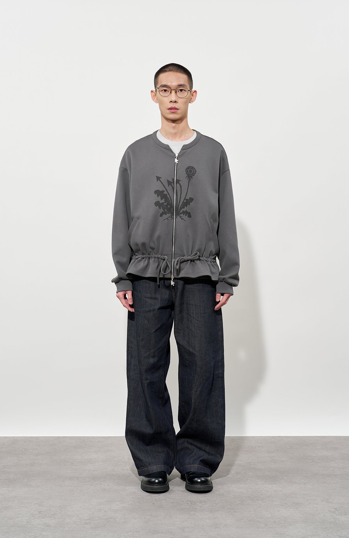 FMACM Plaid Spliced Raw-Hem Straight-Leg Jeans