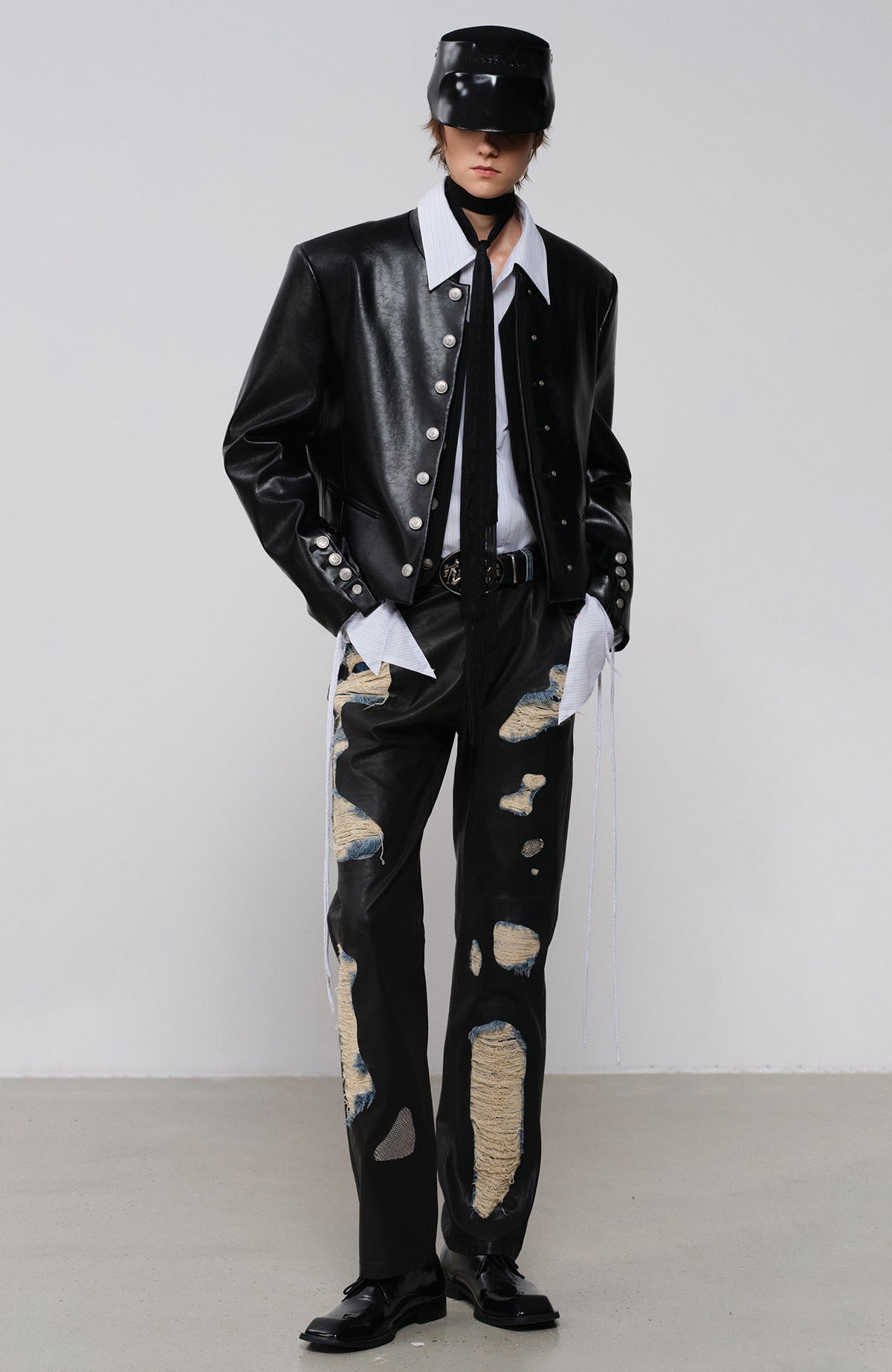 FACEONLAB Faux Leather Stand-Collar Biker Jacket