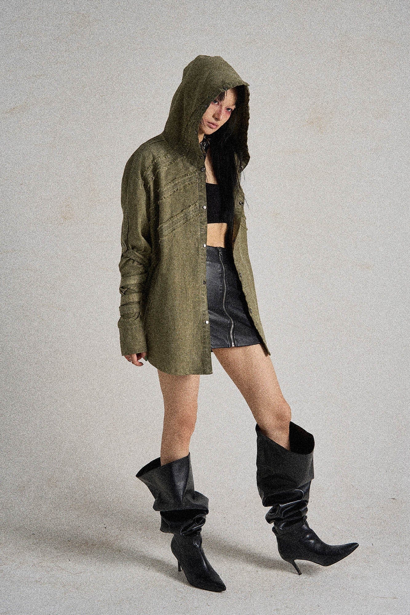 FLYERRER Frayed Fishbone Spliced Strap Hooded Jacket, premium urban and streetwear designers apparel on PROJECTISR.com, FLYERRER