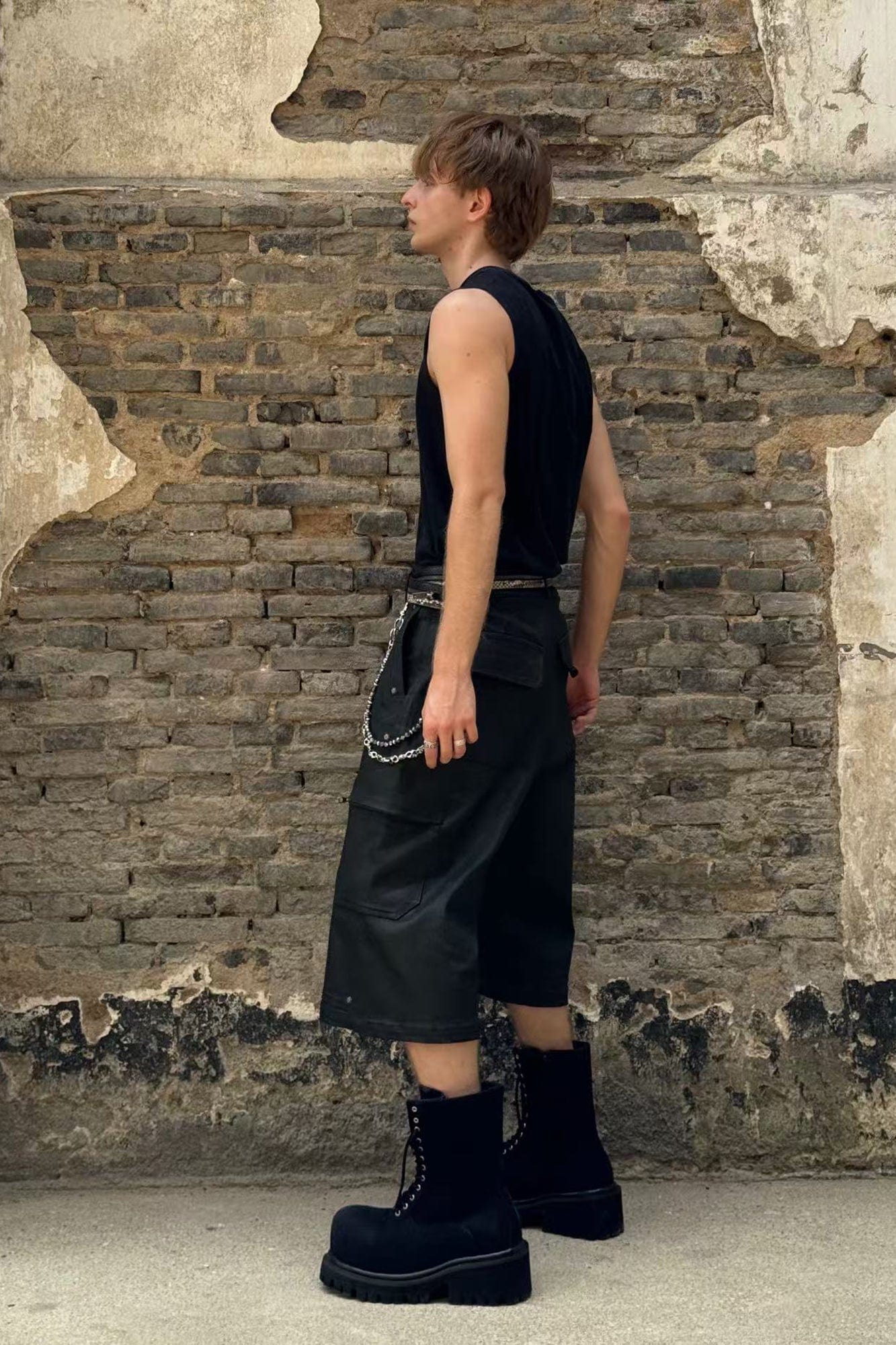 LUUUCAM Waxed Rivet Double-Knee Capri Shorts, premium urban and streetwear designers apparel on PROJECTISR.com, LUUUCAM