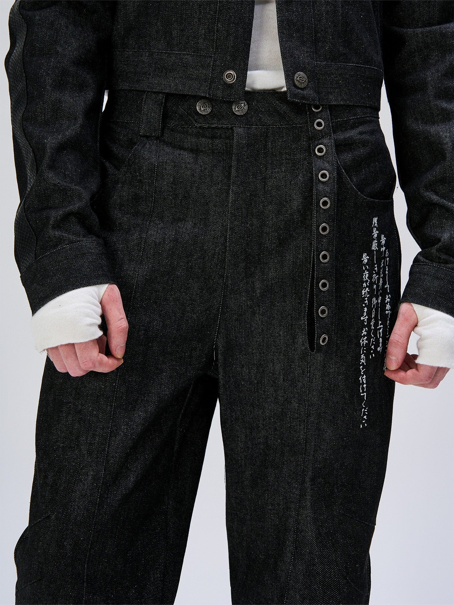 FLYERRER Abstract Graphic Flared Raw Jeans, premium urban and streetwear designers apparel on PROJECTISR.com, FLYERRER