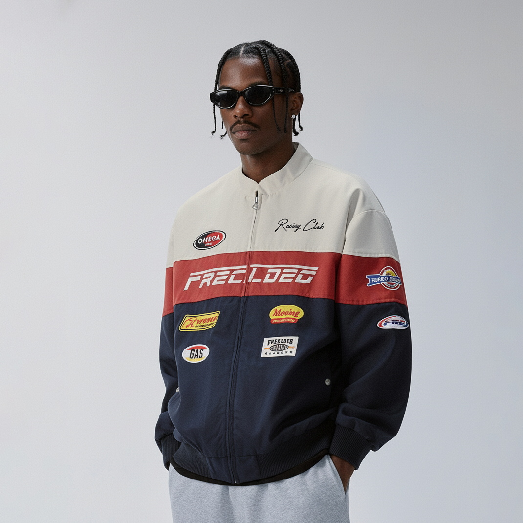 F2CE Retro Contrast Racing Patch Jacket