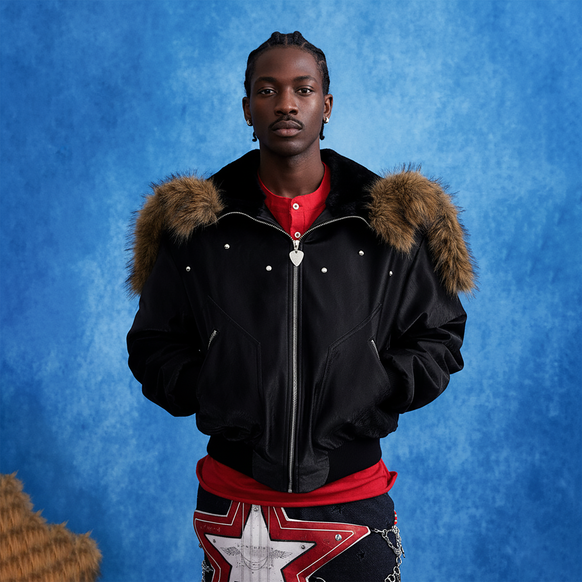 OIPWORD Studded Convertible Hood PU Puffer Jacket