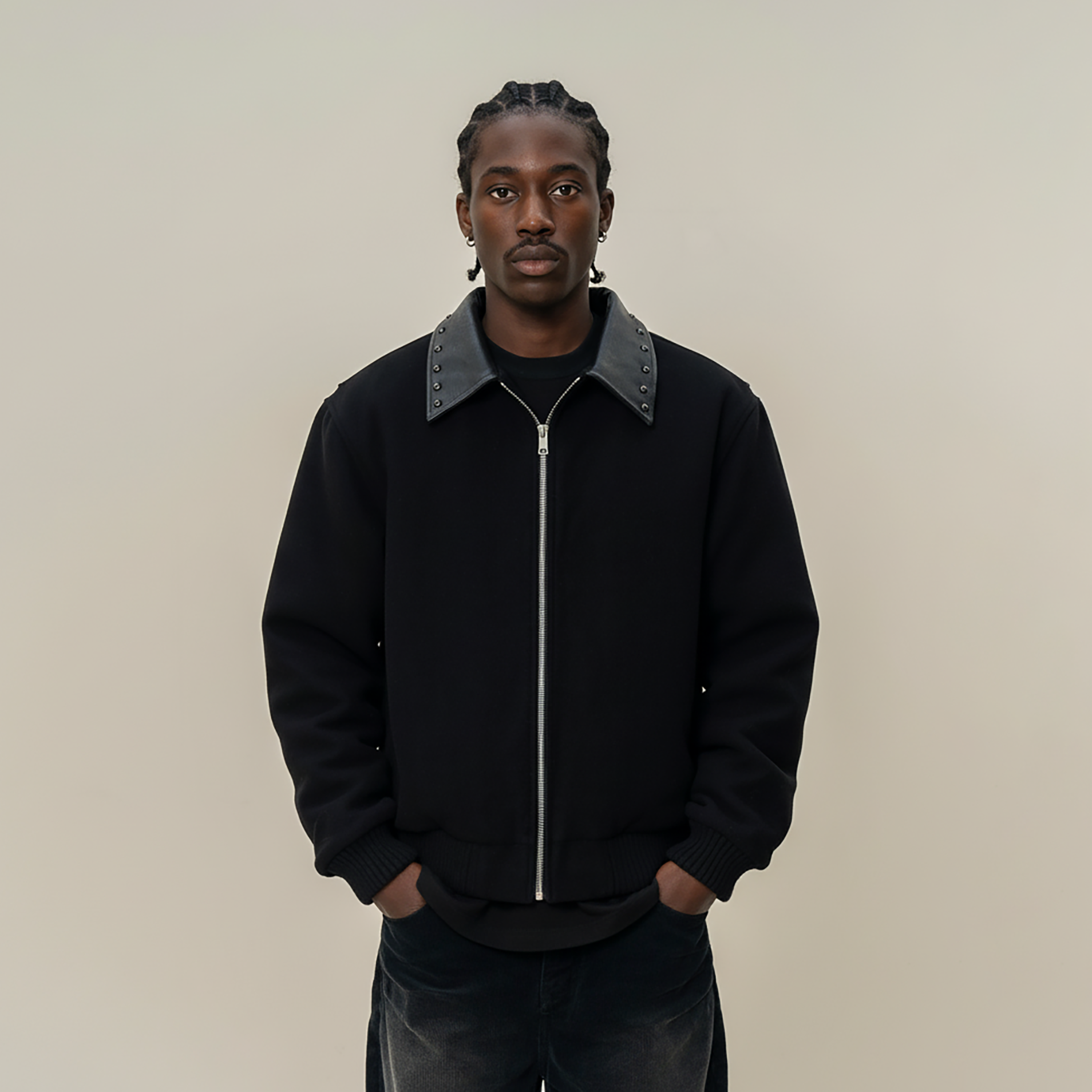 MAKEMORE Studded Collar Wool-Blend Jacket