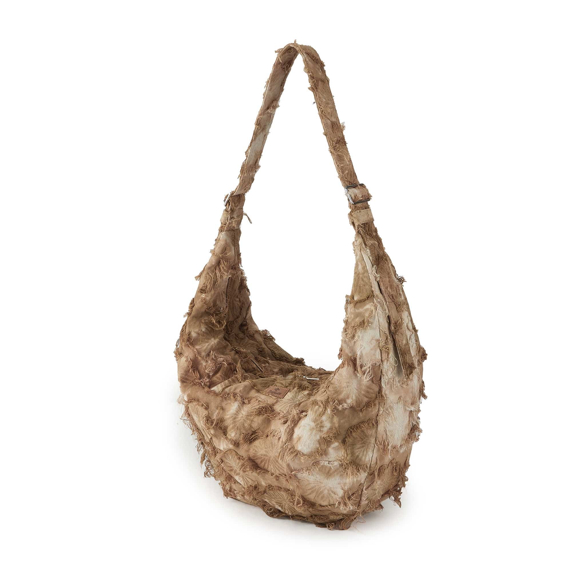 BONELESS Tie-Dye Floral Frayed Spliced Hobo Bag, premium urban and streetwear designers apparel on PROJECTISR.com, BONELESS