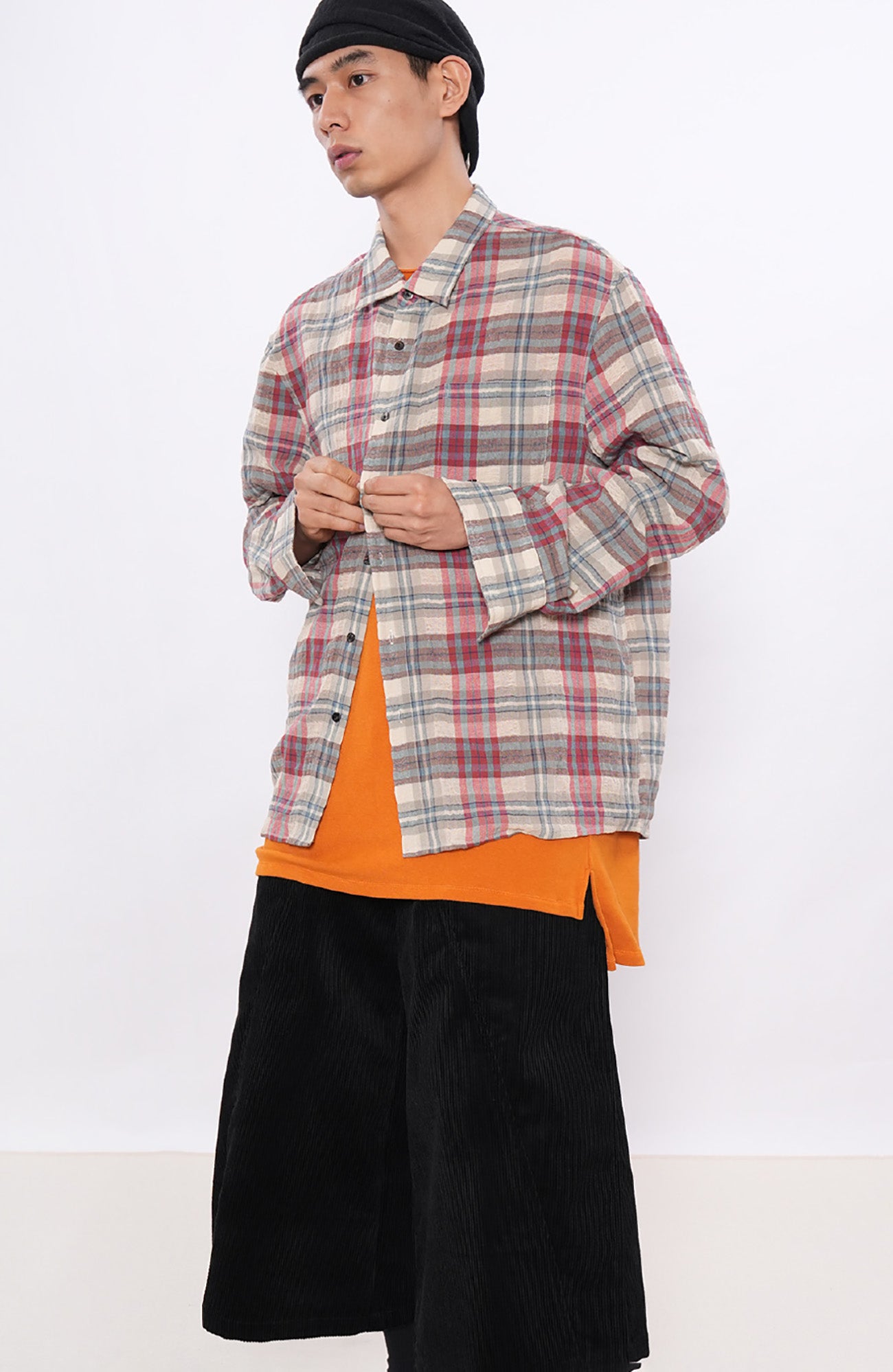 7440 37 1 Retro Linen-Blend Plaid Overshirt, premium urban and streetwear designers apparel on PROJECTISR.com, 7440 37 1