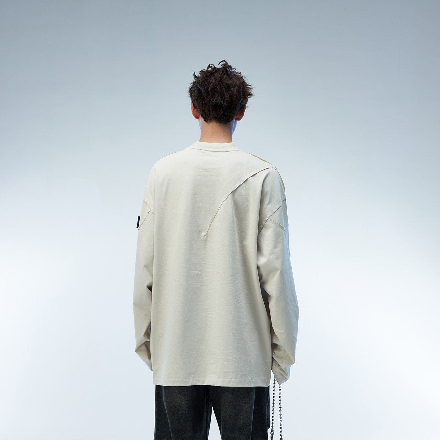 WHISTLEHUNTER Asymmetric Cut Logo Patched L/S Tee, premium urban and streetwear designers apparel on PROJECTISR.com, WHISTLEHUNTER