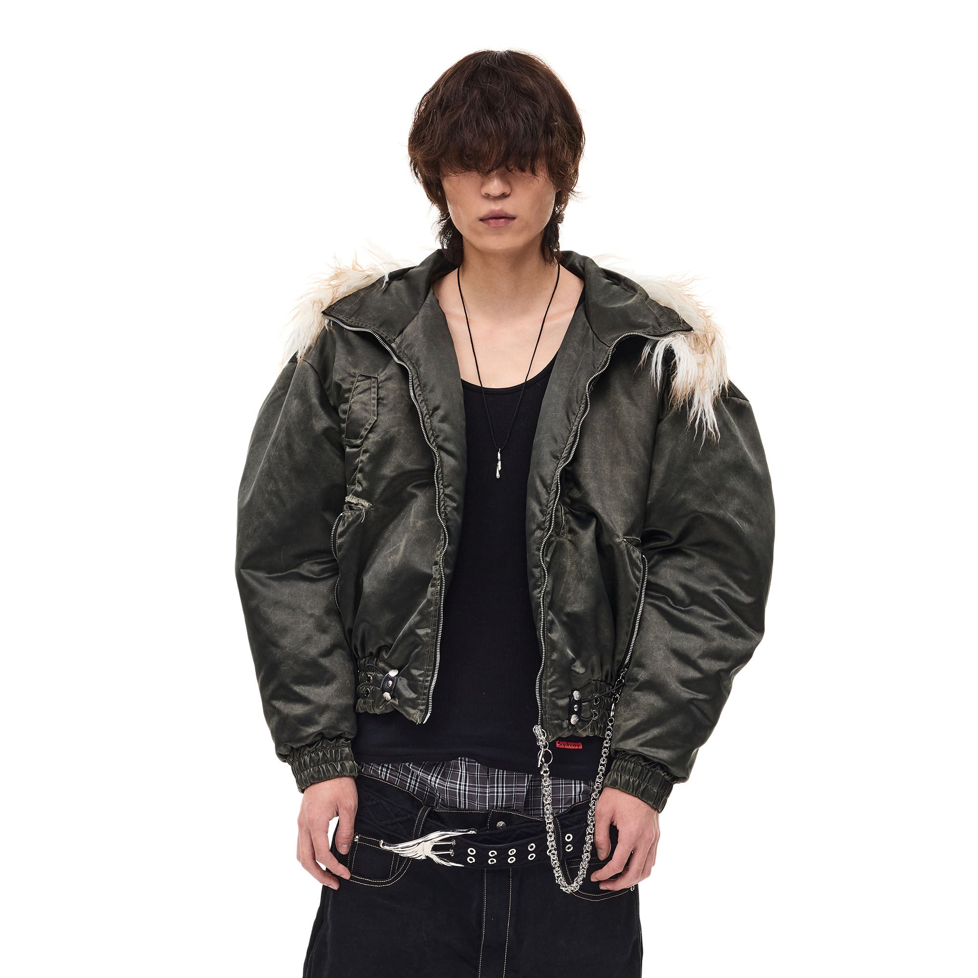 WHISTLEHUNTER Detachable Faux-Fur Hooded Bomber Jacket