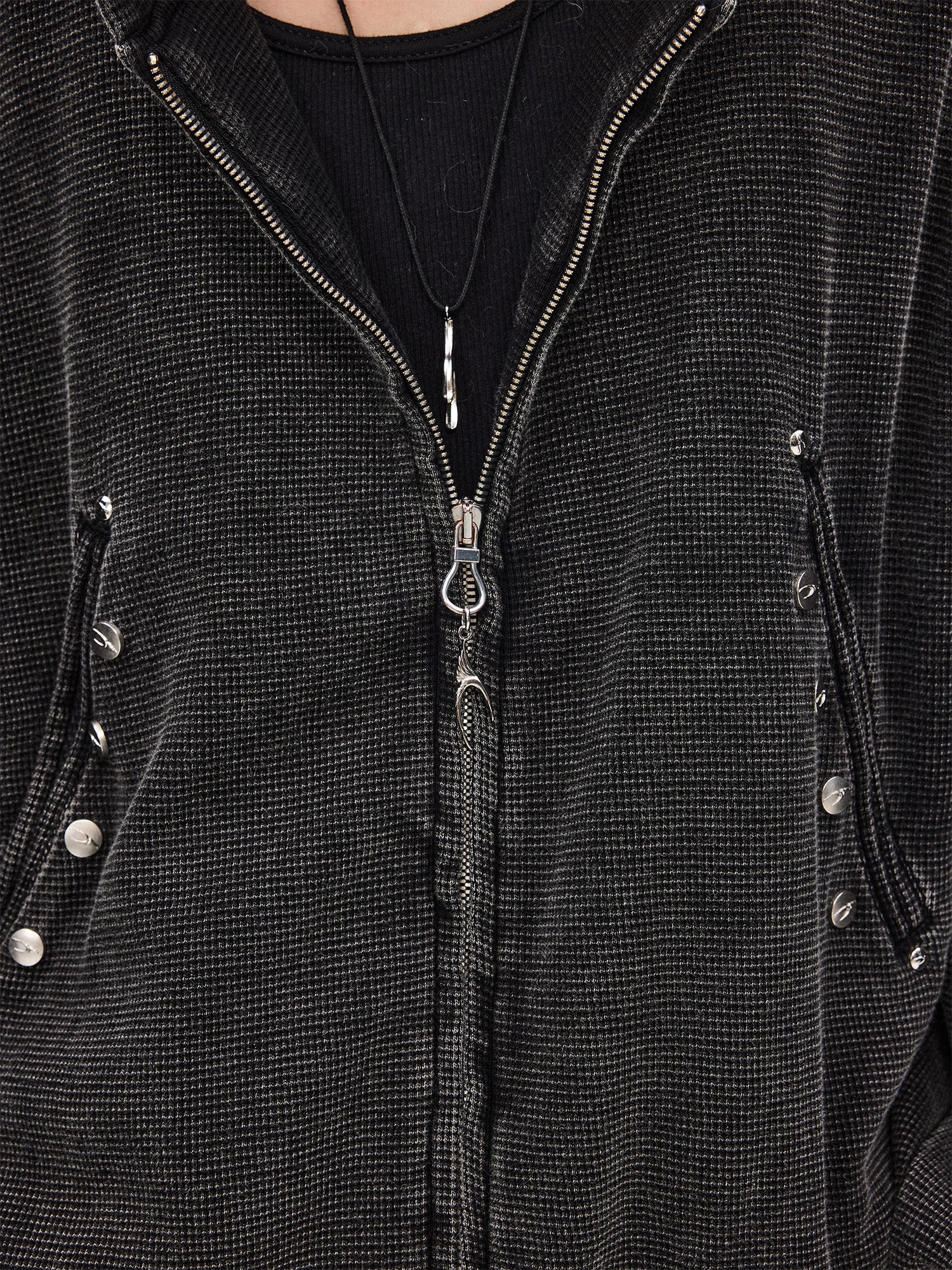 WHISTLEHUNTER Washed Waffle Studded Zip-Up Hoodie, premium urban and streetwear designers apparel on PROJECTISR.com, WHISTLEHUNTER