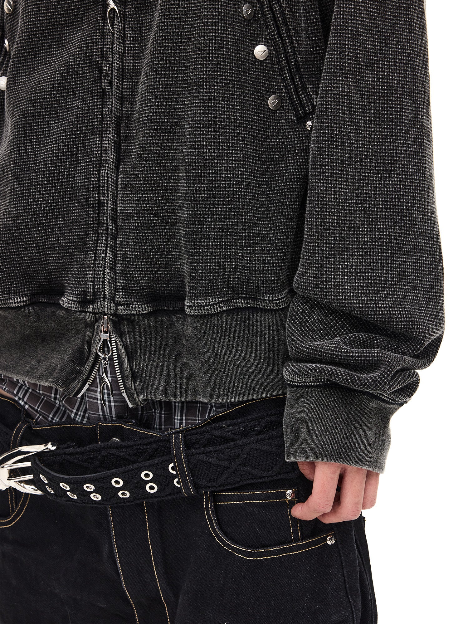 WHISTLEHUNTER Washed Waffle Studded Zip-Up Hoodie, premium urban and streetwear designers apparel on PROJECTISR.com, WHISTLEHUNTER