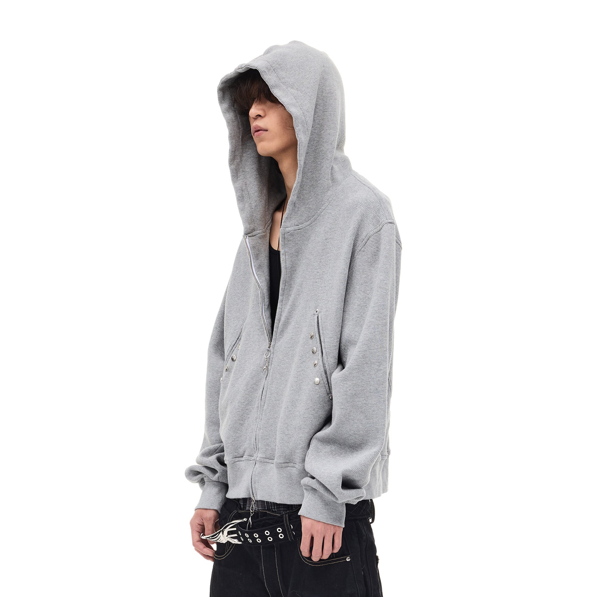 WHISTLEHUNTER Washed Waffle Studded Zip-Up Hoodie, premium urban and streetwear designers apparel on PROJECTISR.com, WHISTLEHUNTER