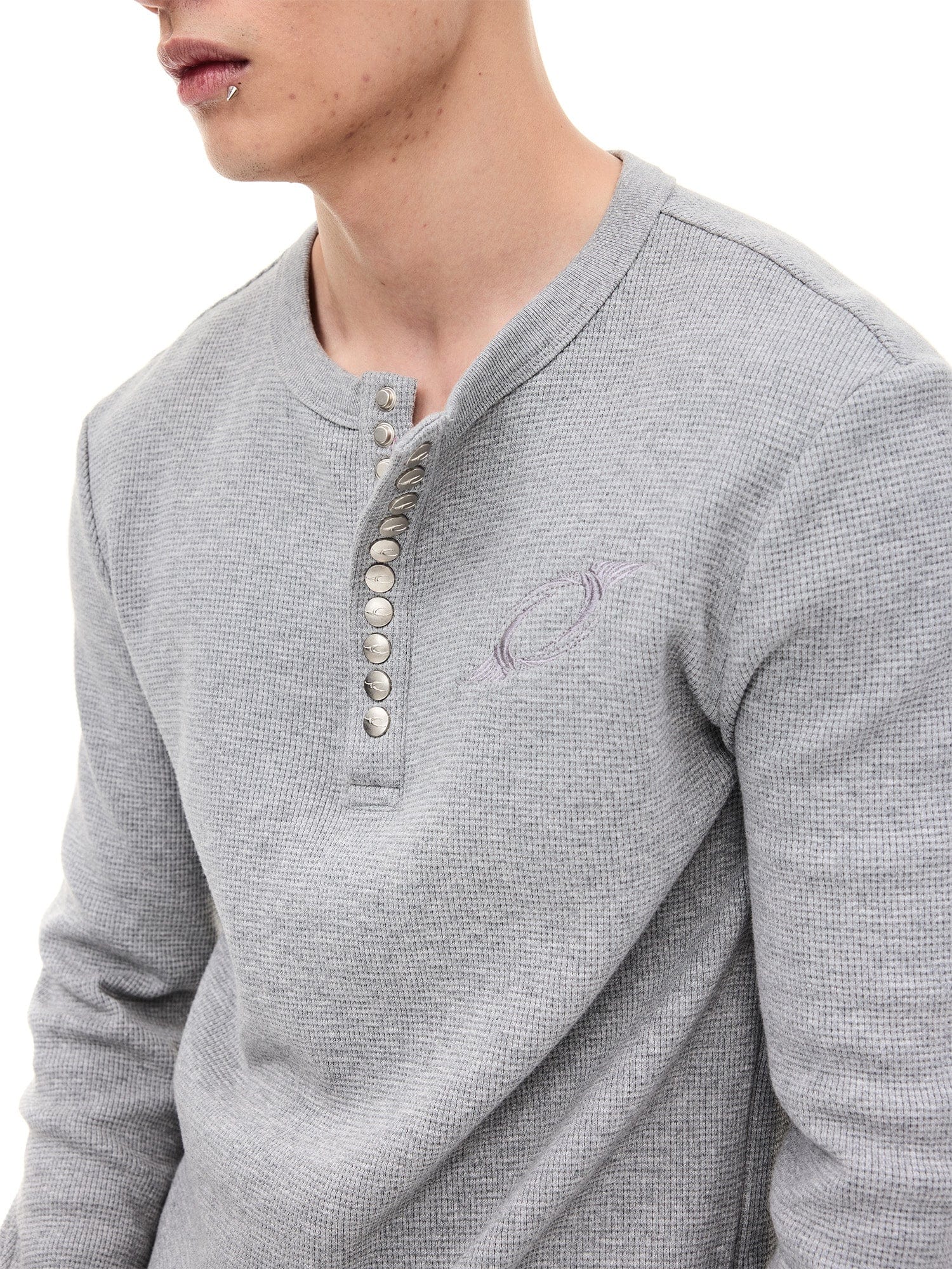WHISTLEHUNTER Waffle-Knit Snap Henley Long-Sleeve Tee, premium urban and streetwear designers apparel on PROJECTISR.com, WHISTLEHUNTER