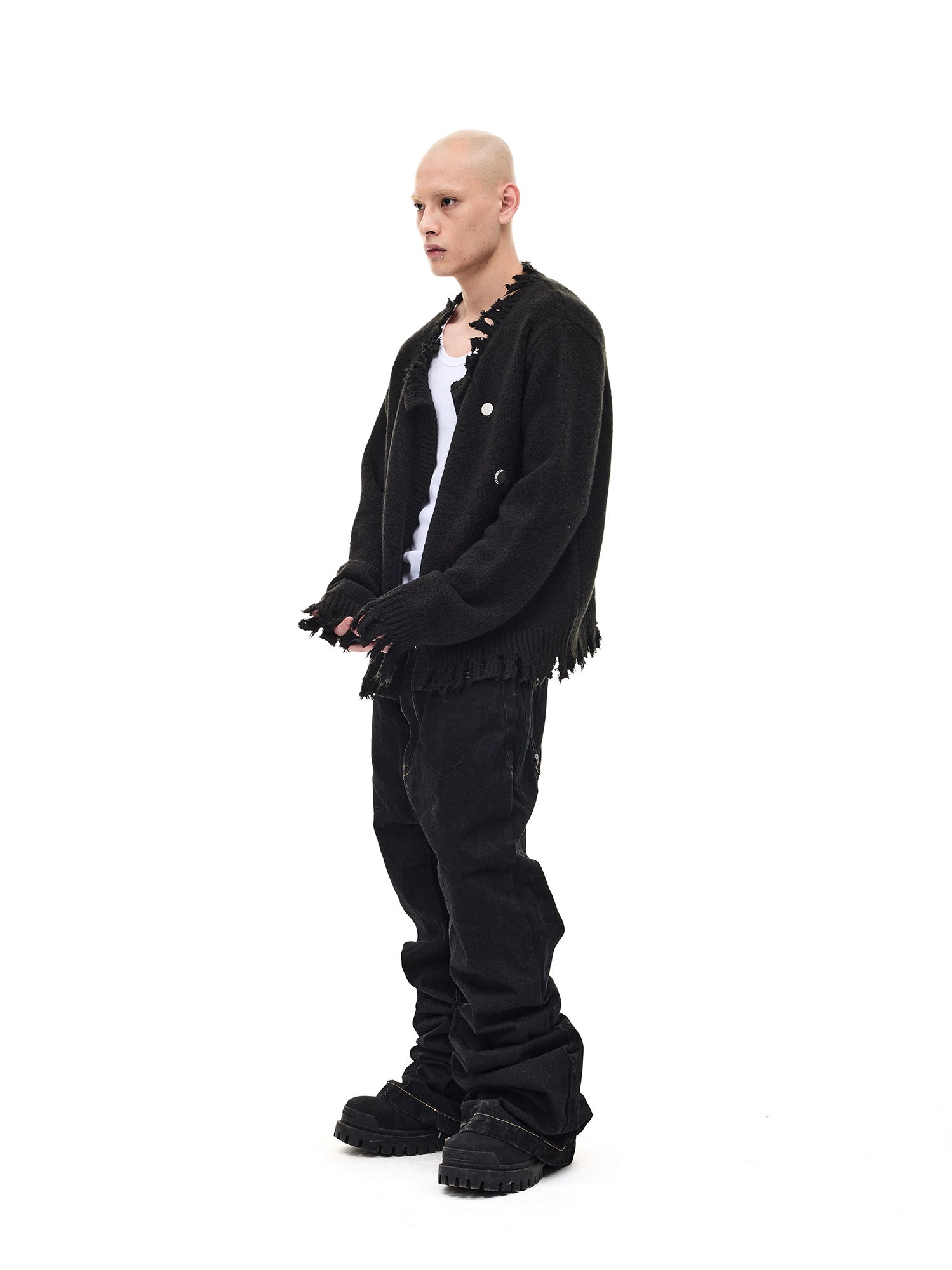 WHISTLEHUNTER Distressed Frayed-Edge Badge Cardigan, premium urban and streetwear designers apparel on PROJECTISR.com, WHISTLEHUNTER