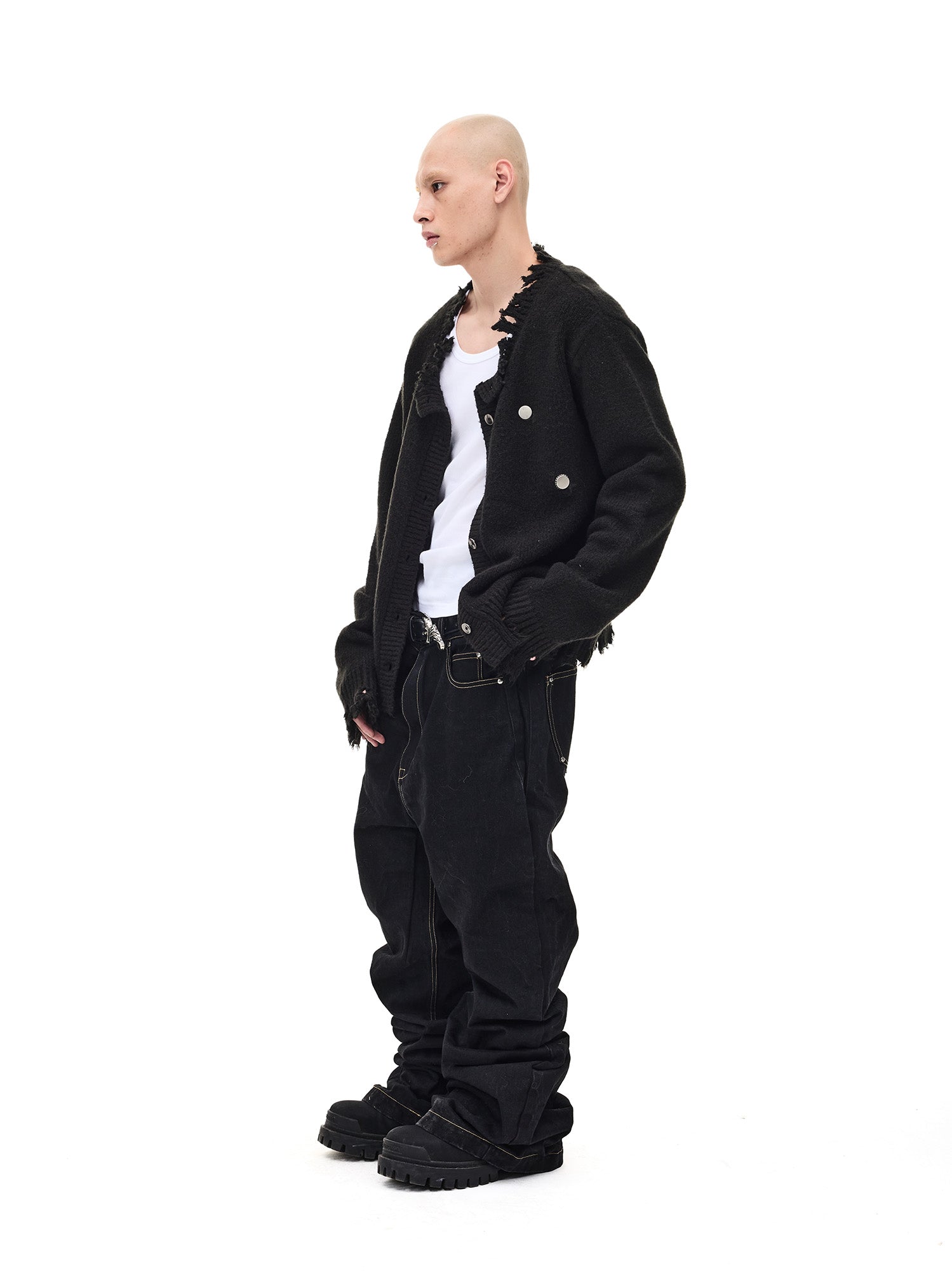 WHISTLEHUNTER Distressed Frayed-Edge Badge Cardigan, premium urban and streetwear designers apparel on PROJECTISR.com, WHISTLEHUNTER