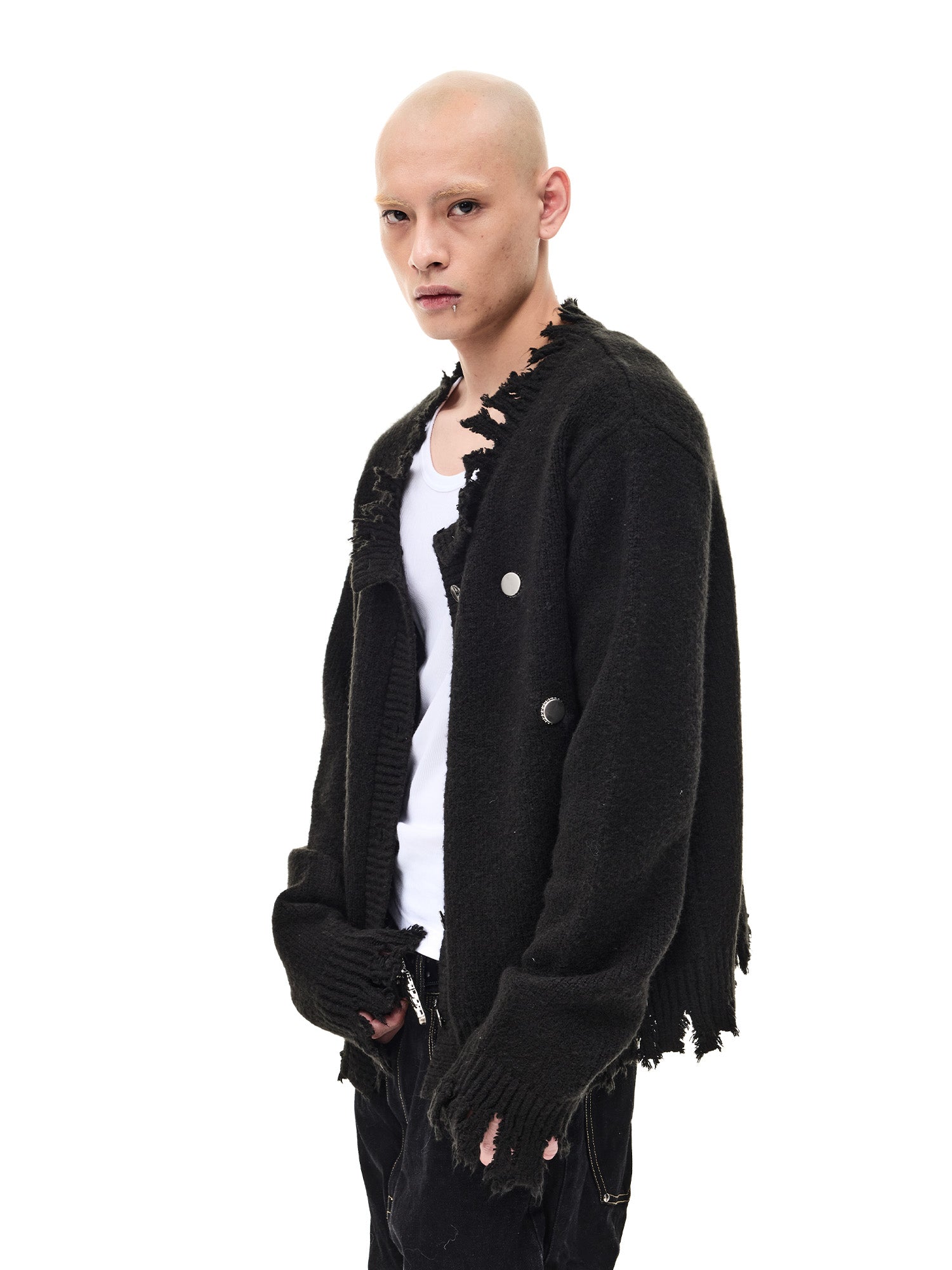WHISTLEHUNTER Distressed Frayed-Edge Badge Cardigan, premium urban and streetwear designers apparel on PROJECTISR.com, WHISTLEHUNTER