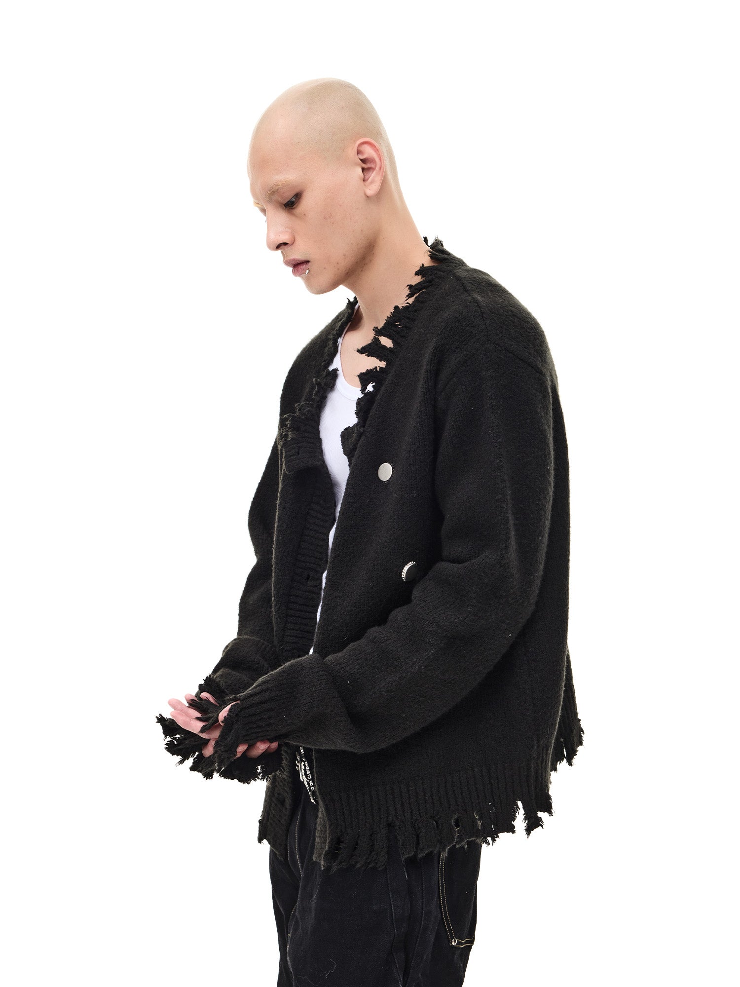 WHISTLEHUNTER Distressed Frayed-Edge Badge Cardigan, premium urban and streetwear designers apparel on PROJECTISR.com, WHISTLEHUNTER