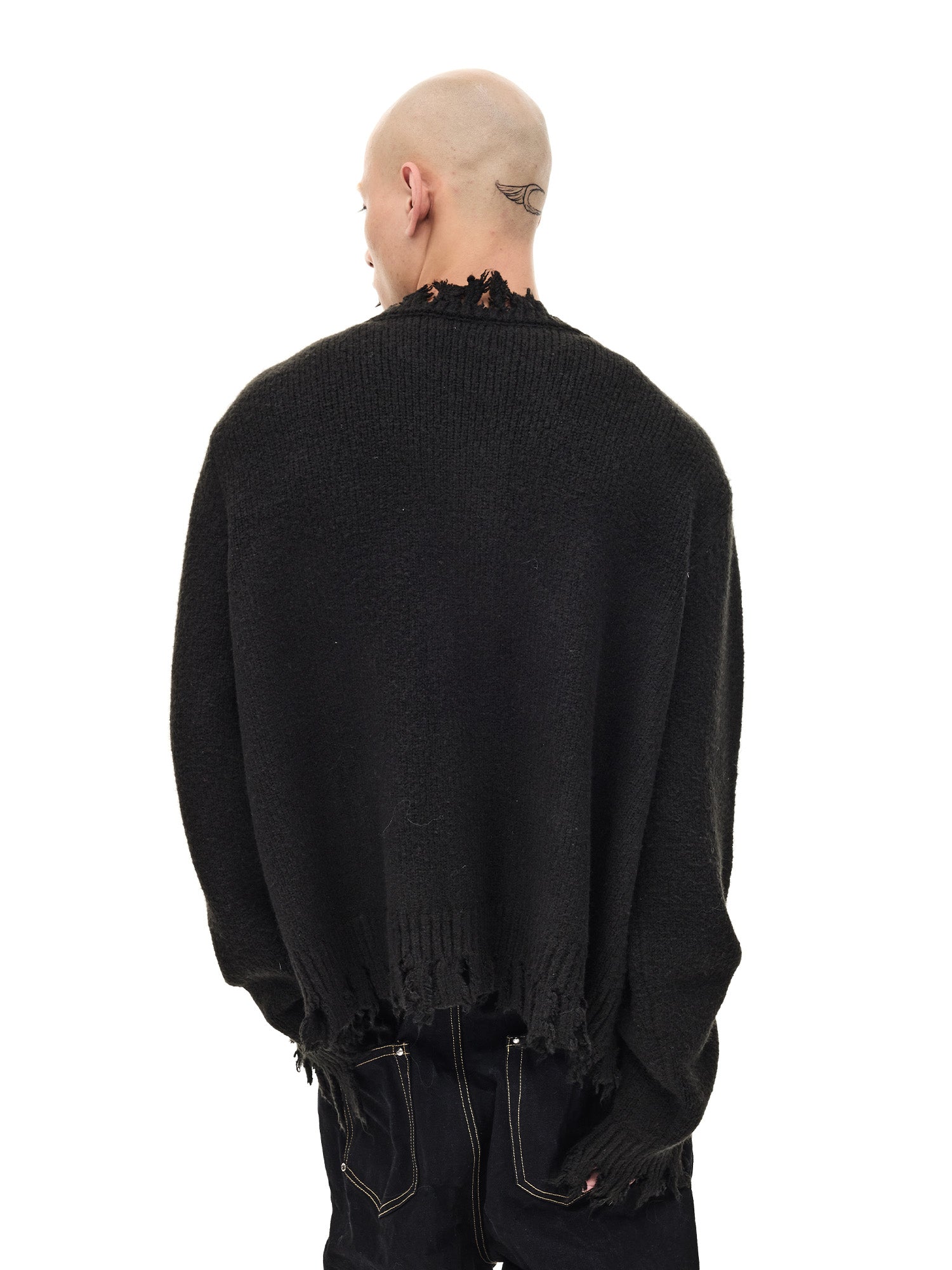 WHISTLEHUNTER Distressed Frayed-Edge Badge Cardigan, premium urban and streetwear designers apparel on PROJECTISR.com, WHISTLEHUNTER