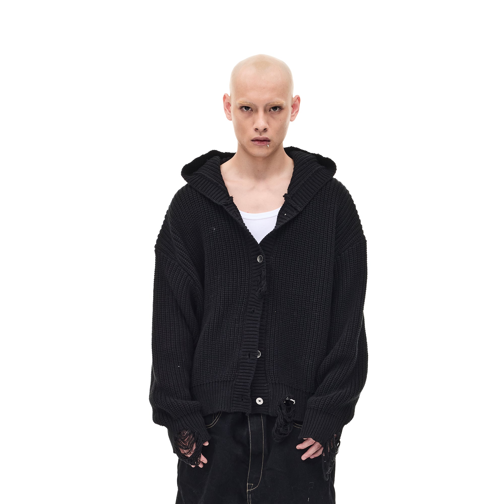 WHISTLEHUNTER Distressed Knit Hooded Cardigan