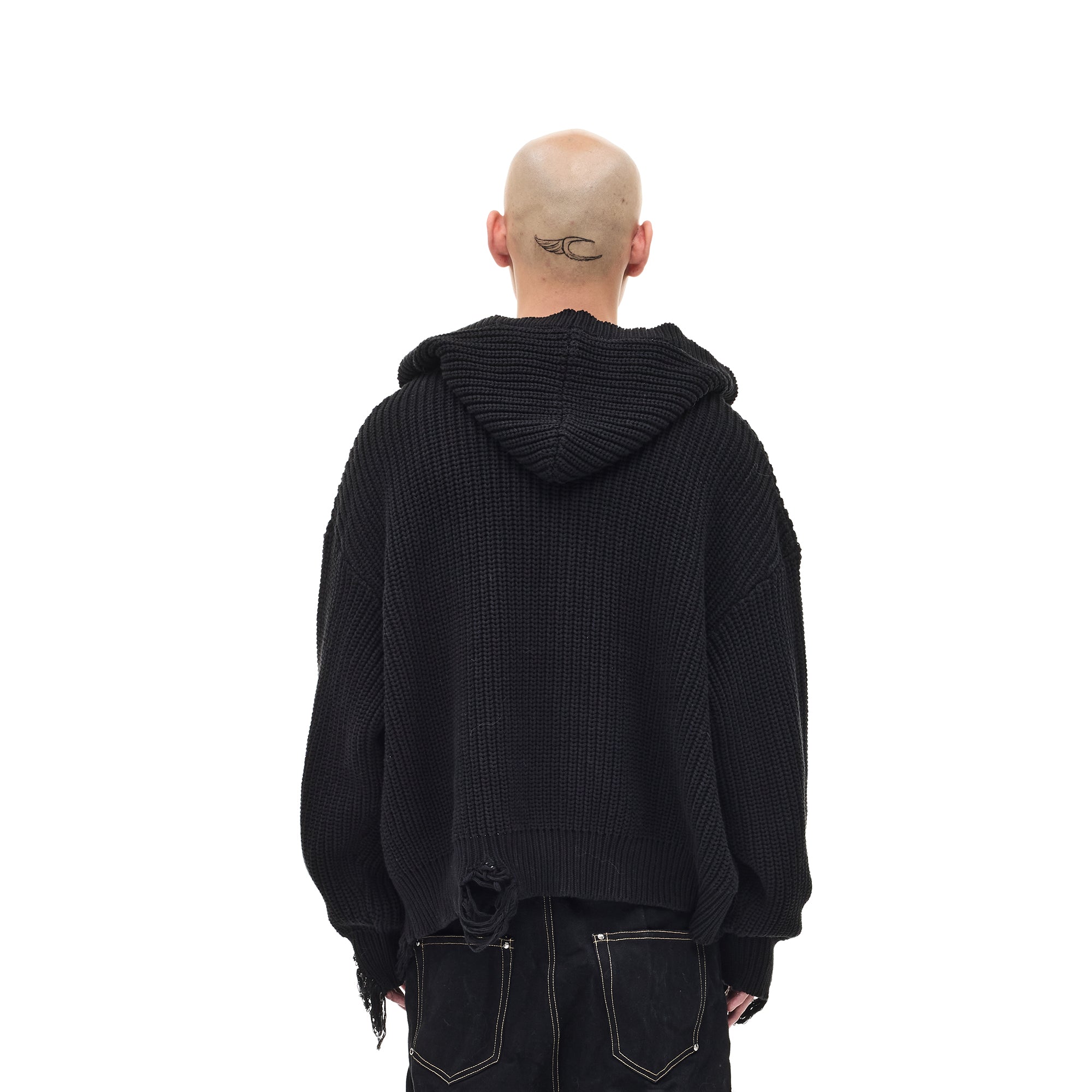 WHISTLEHUNTER Distressed Knit Hooded Cardigan