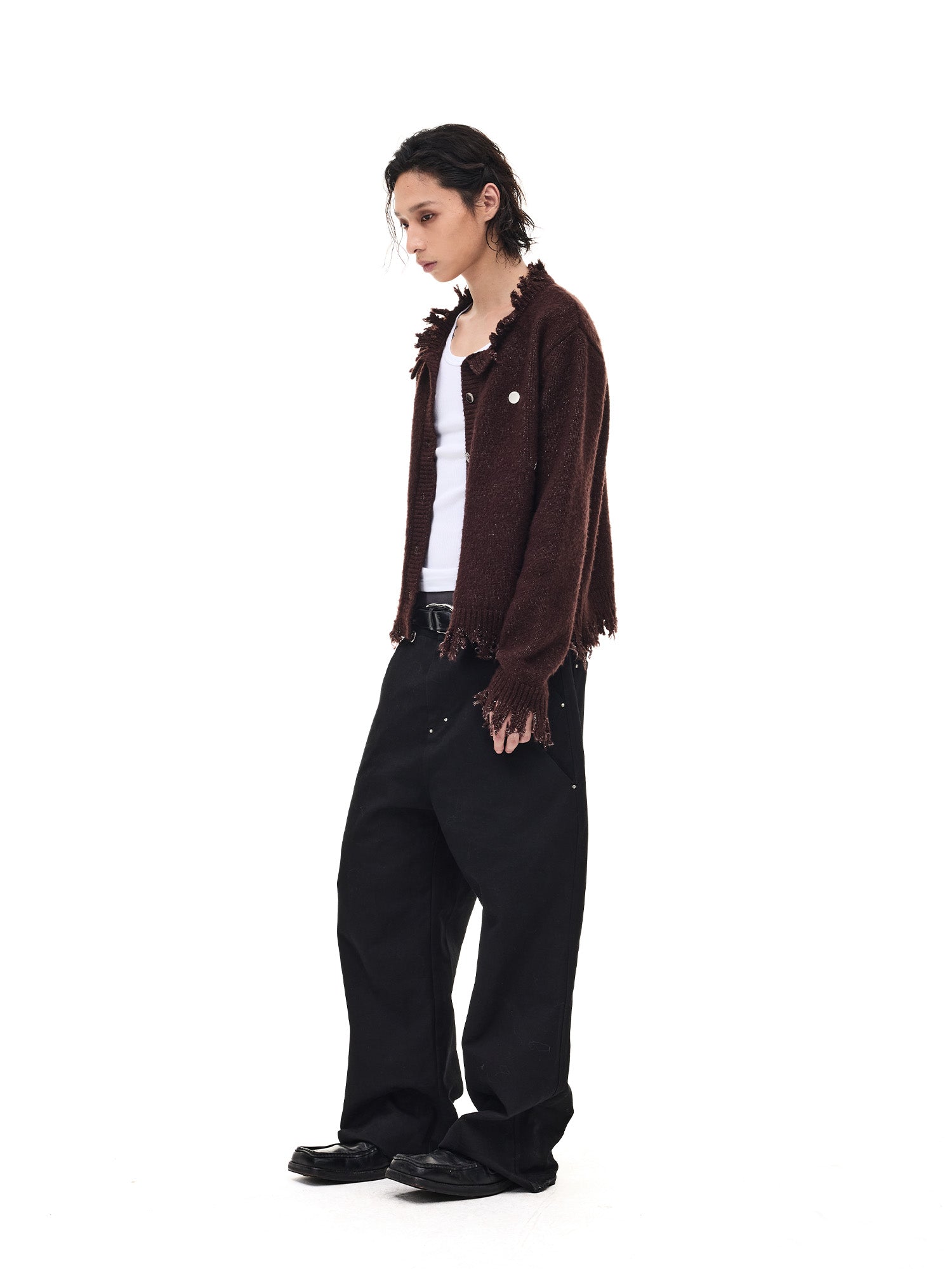 WHISTLEHUNTER Distressed Frayed-Edge Badge Cardigan, premium urban and streetwear designers apparel on PROJECTISR.com, WHISTLEHUNTER