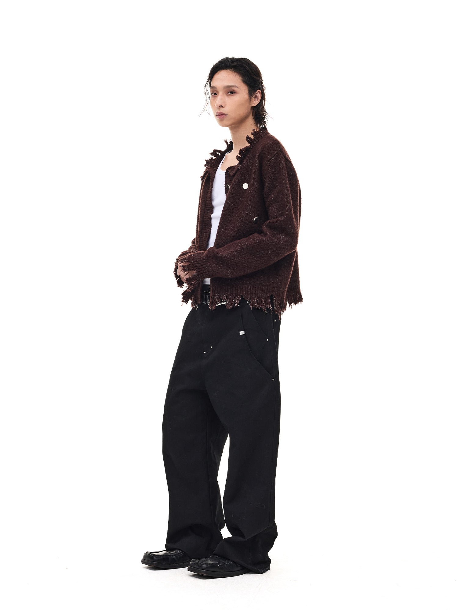 WHISTLEHUNTER Distressed Frayed-Edge Badge Cardigan, premium urban and streetwear designers apparel on PROJECTISR.com, WHISTLEHUNTER