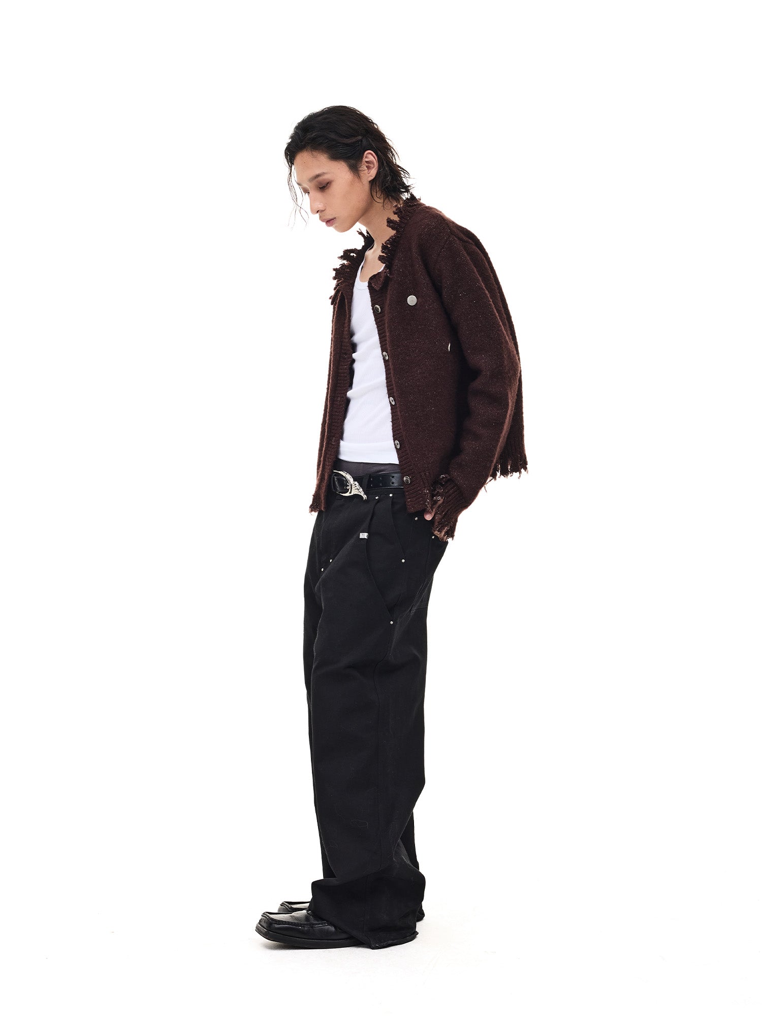 WHISTLEHUNTER Distressed Frayed-Edge Badge Cardigan, premium urban and streetwear designers apparel on PROJECTISR.com, WHISTLEHUNTER