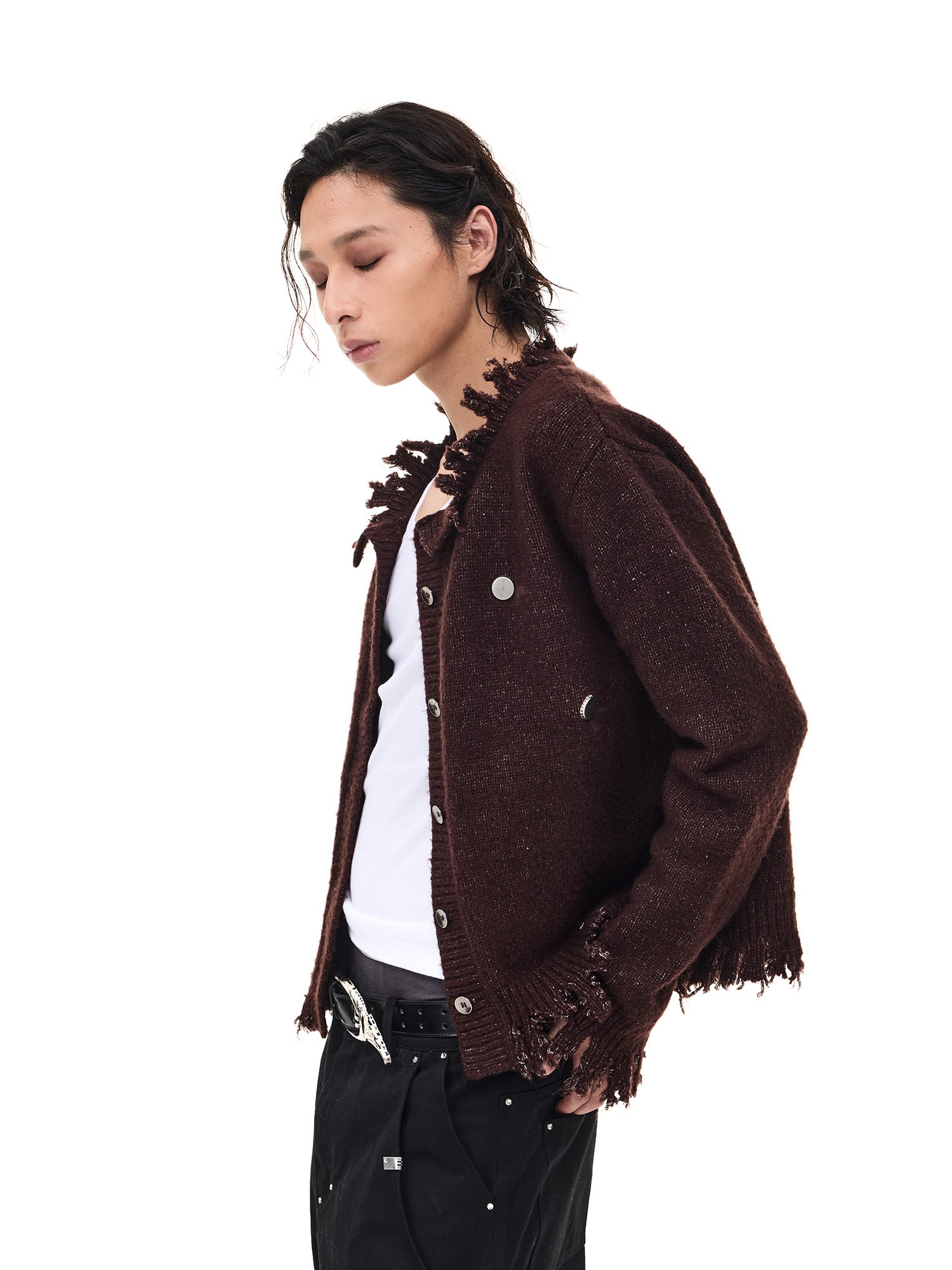 WHISTLEHUNTER Distressed Frayed-Edge Badge Cardigan, premium urban and streetwear designers apparel on PROJECTISR.com, WHISTLEHUNTER