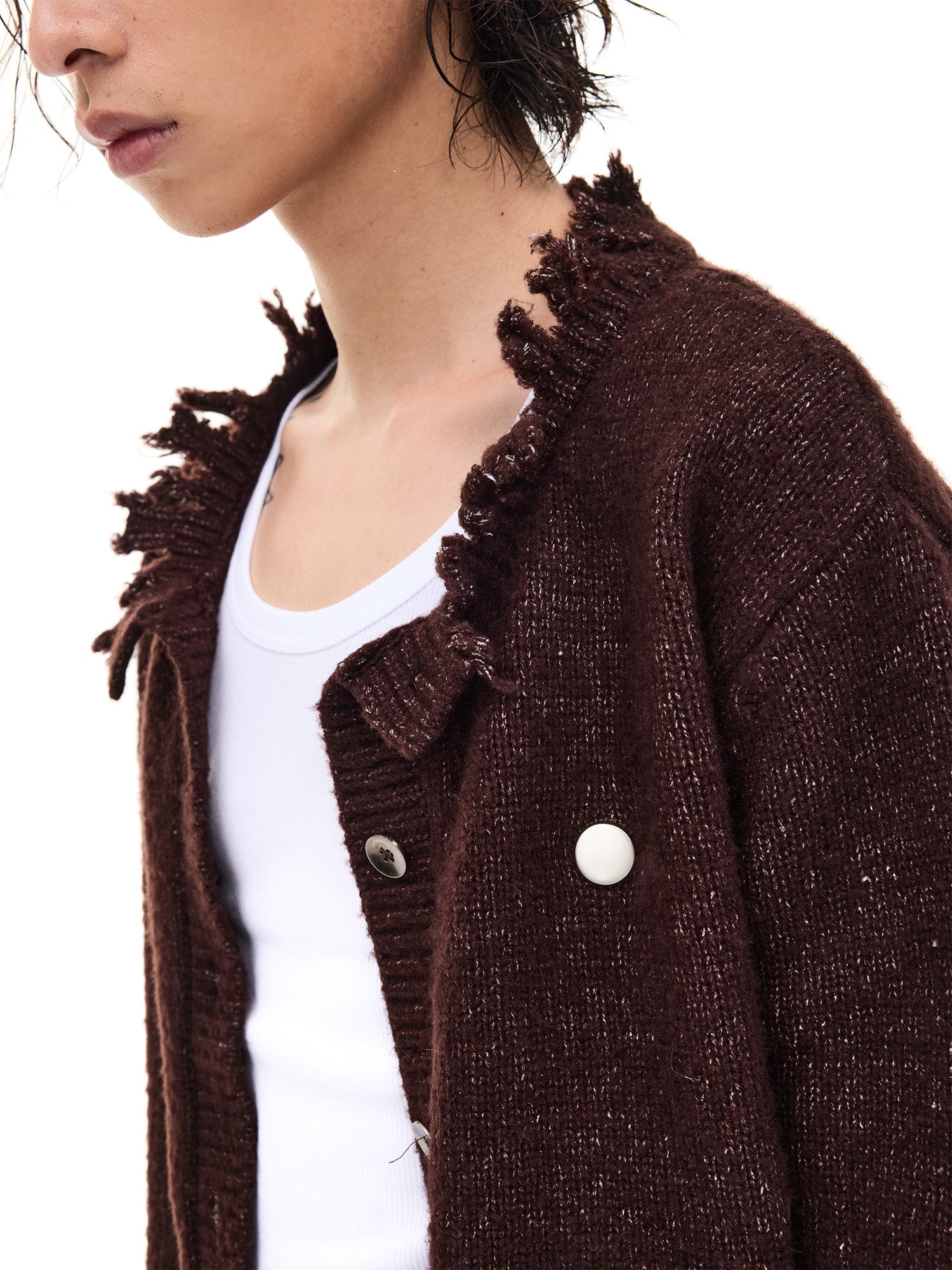 WHISTLEHUNTER Distressed Frayed-Edge Badge Cardigan, premium urban and streetwear designers apparel on PROJECTISR.com, WHISTLEHUNTER
