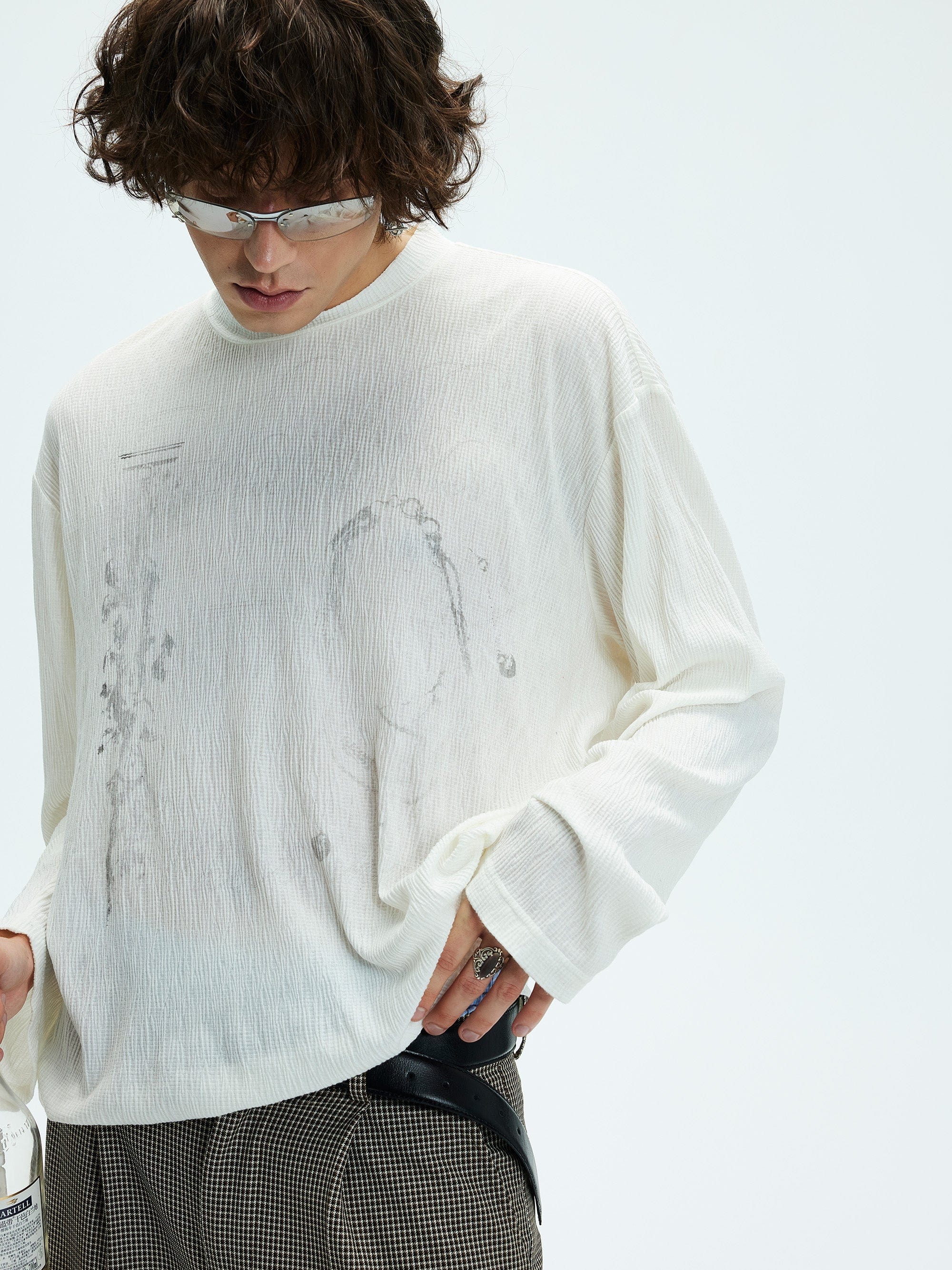 WHISTLEHUNTER Distressed Graphics Slub Cotton Long-Sleeve T-Shirt, premium urban and streetwear designers apparel on PROJECTISR.com, WHISTLEHUNTER
