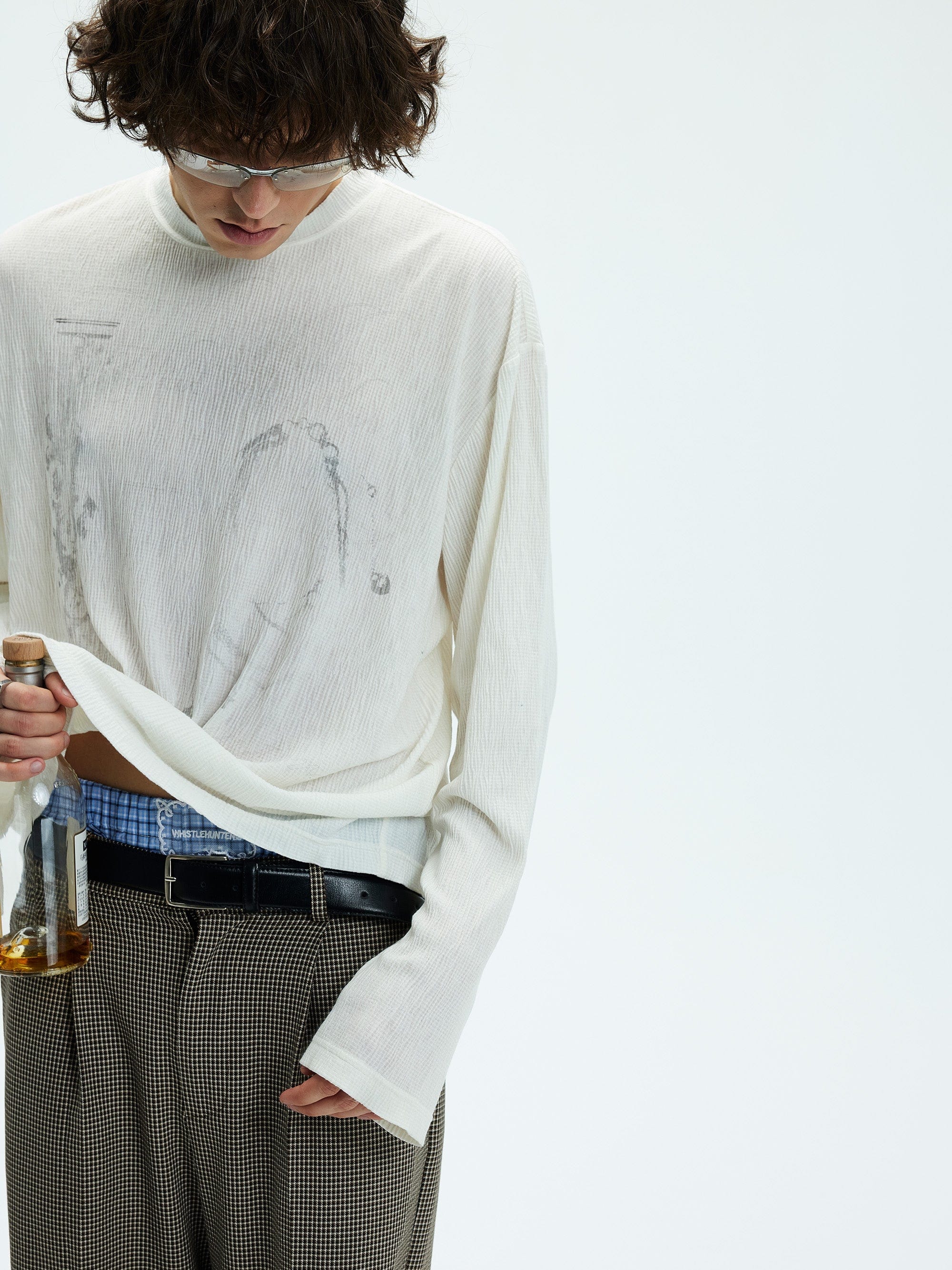 WHISTLEHUNTER Distressed Graphics Slub Cotton Long-Sleeve T-Shirt, premium urban and streetwear designers apparel on PROJECTISR.com, WHISTLEHUNTER